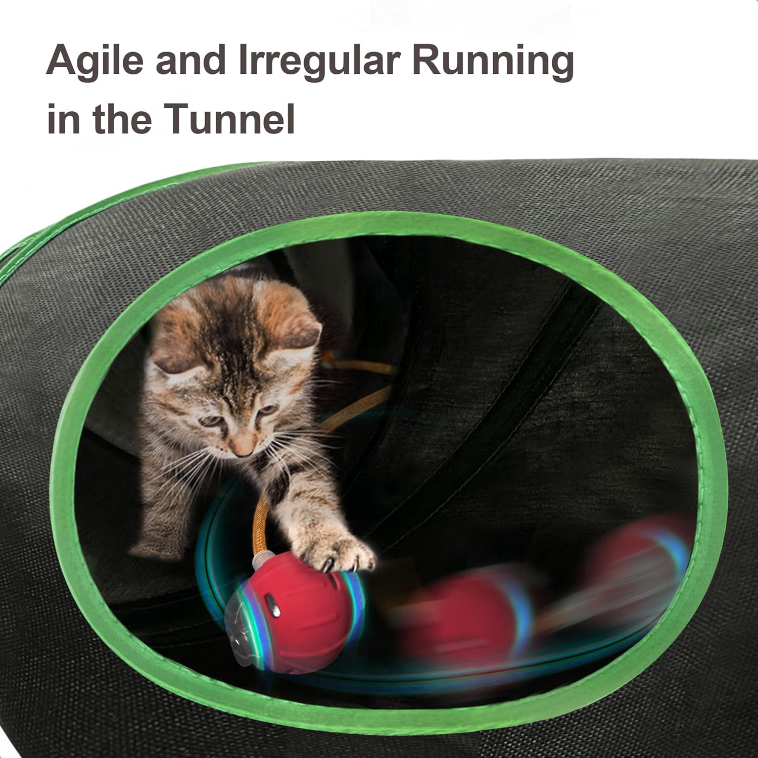 Interactive Cat Toys Ball Fast Rolling in Cat Tunnel – Motion-Activated Ball in Enrichment Tunnel,Hide & Seek Puzzle Game for Indoor Cats & Kittens,Boredom Relief for Cats (Orange-red) - Happypetzone.online - Image 3