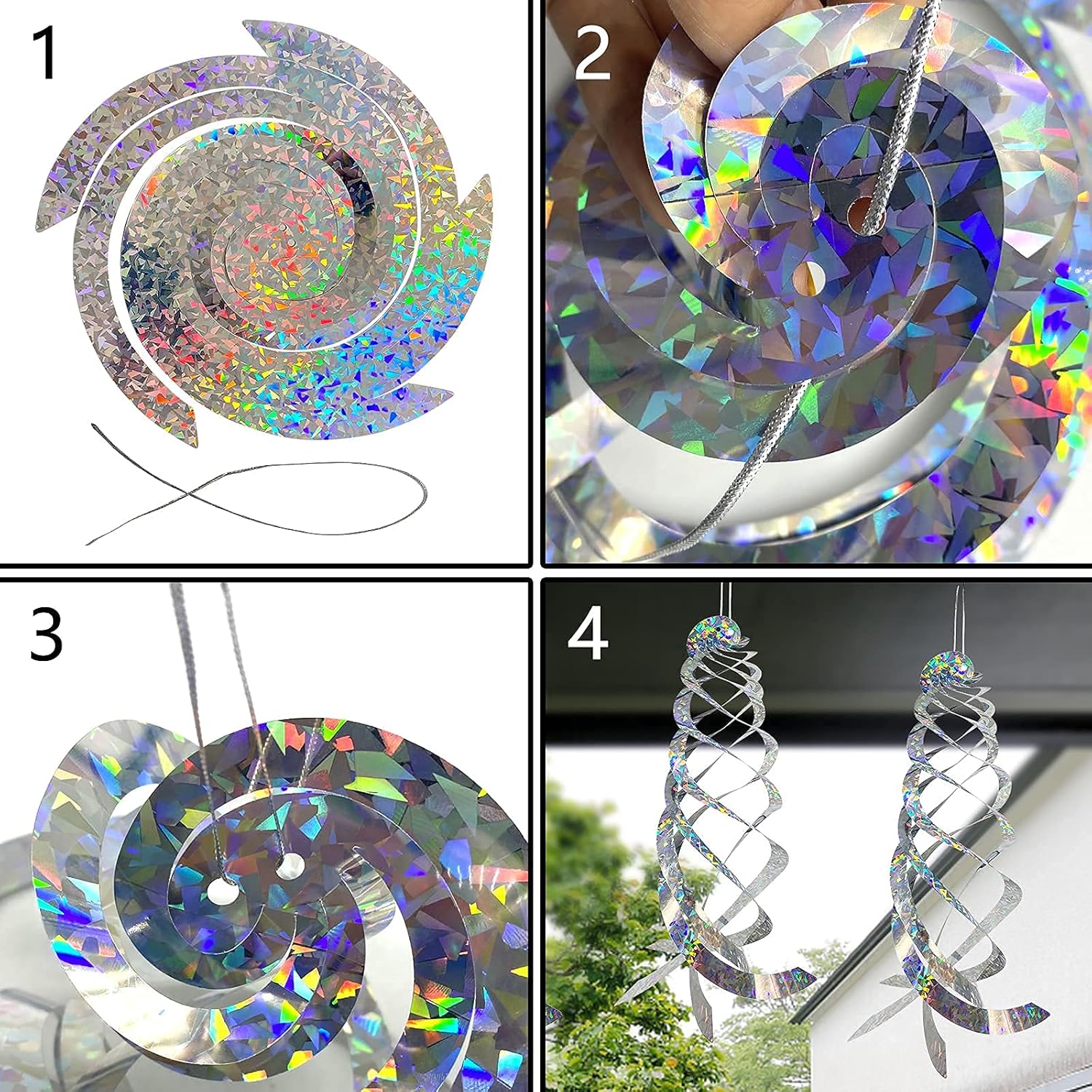 Sfcddtlg 4Pcs Bird Repellent Spiral Reflectors-15.8 Inch Hanging Reflective Bird Deterrent Device for Drive Birds Woodpeckers Pigeons Geese Away from The House Garden Swimming Pool - Happypetzone.online - Image 3