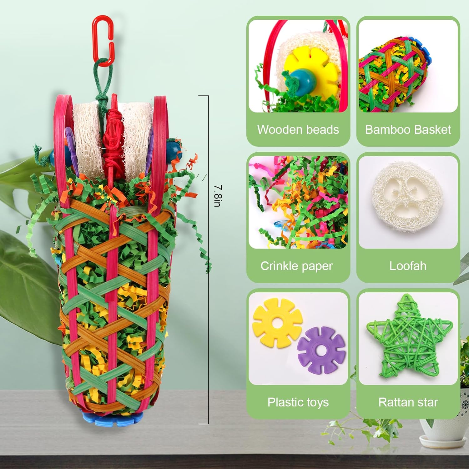 Kyouki Parakeets Toys, 2 PCS Bird Chewing Toys – Perfect for Cockatoos, Conures, Love Birds, Small & Medium Parrots, Fun Foraging & Tearing Bird Cage Accessories (Seeking Food Basket) - Happypetzone.online - Image 2