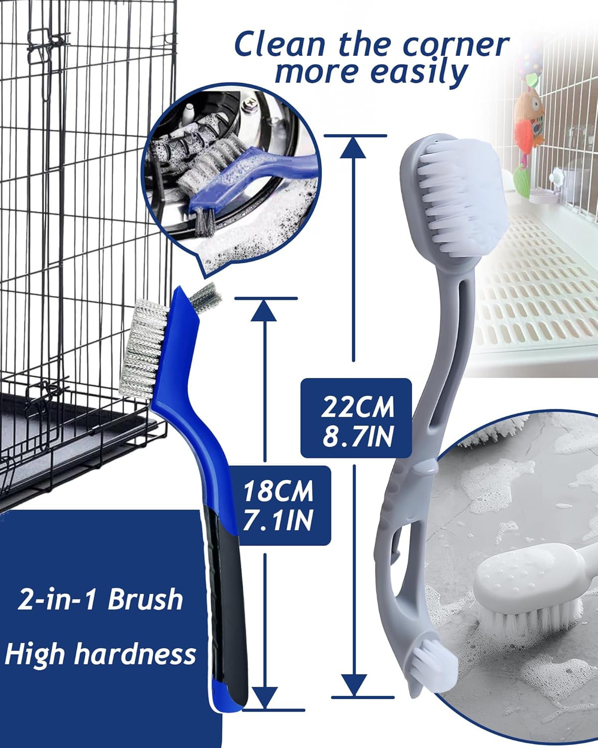 Upgrade 6PCS Cage Cleaner Set,2-in-1 Stainless Steel Pet Cage Brush,Bird Poop Remover,Dual Head Brush,Long Handle Scraper,Small Animals House Cleaning Accessories,Mini Dustpan and Broom Set (6PCS-1) - Happypetzone.online - Image 3