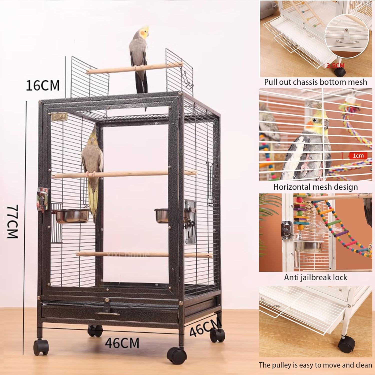 xixi-home Clear Parrot Cage,Metal Bird Cage Ornamental Cage -with Play Top and Wheel,Large Bird Cage Flying Birdcage for Outdoors (Type B - White) - Happypetzone.online - Image 5