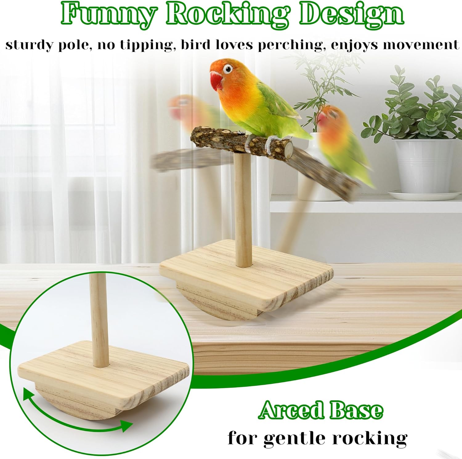 Natural Wood Bird Perch Stand Training, Intelligence Puzzle Enrichment Toys for Parakeets, Wooden Parrot Perch Platform, Bird Playground Play Stands for Conure, Cockatiel, Budgie Interactive Toys - Happypetzone.online - Image 2