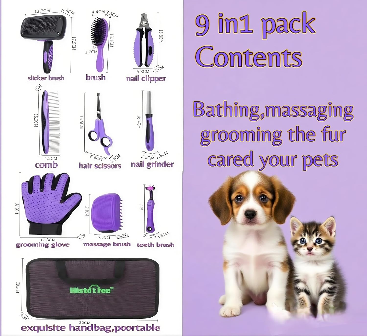 Pet Grooming Tools Kit-9 Packs Dog Cat Grooming Kit Dog Cat Grooming Supplies Dog Cat Brush Set Dog Nail Clippers and Cat Trimming Tools for Short and Long Hair Dog Cat Grooming - Happypetzone.online - Image 4