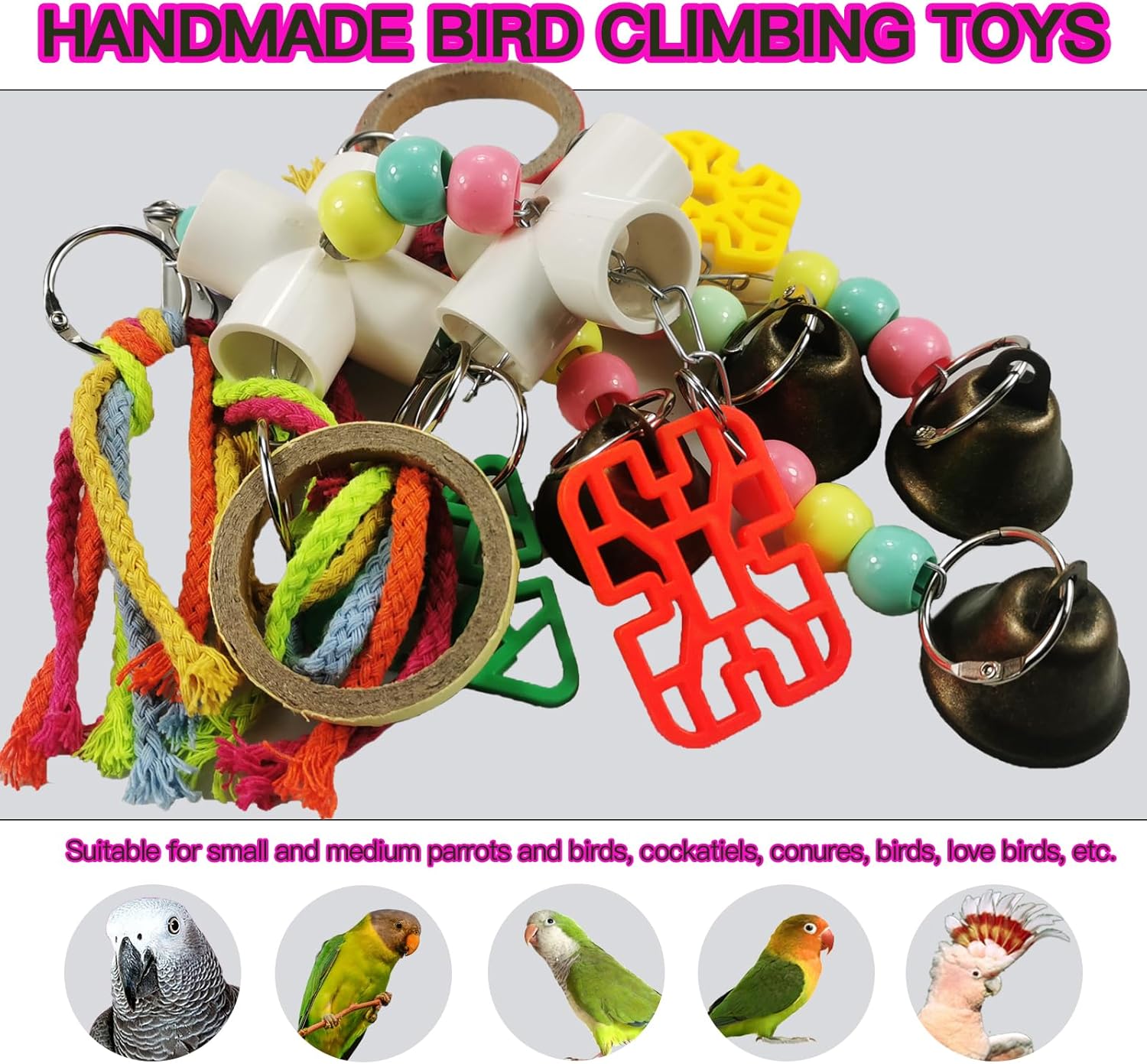 Parrot Toys, Bird Toys, Hanging Interactive chew Toys, Suitable for Small and Medium-Sized Parrots Such as African Grays, Cockatoos, Cokatoos, Amazon Parrots - Happypetzone.online - Image 5