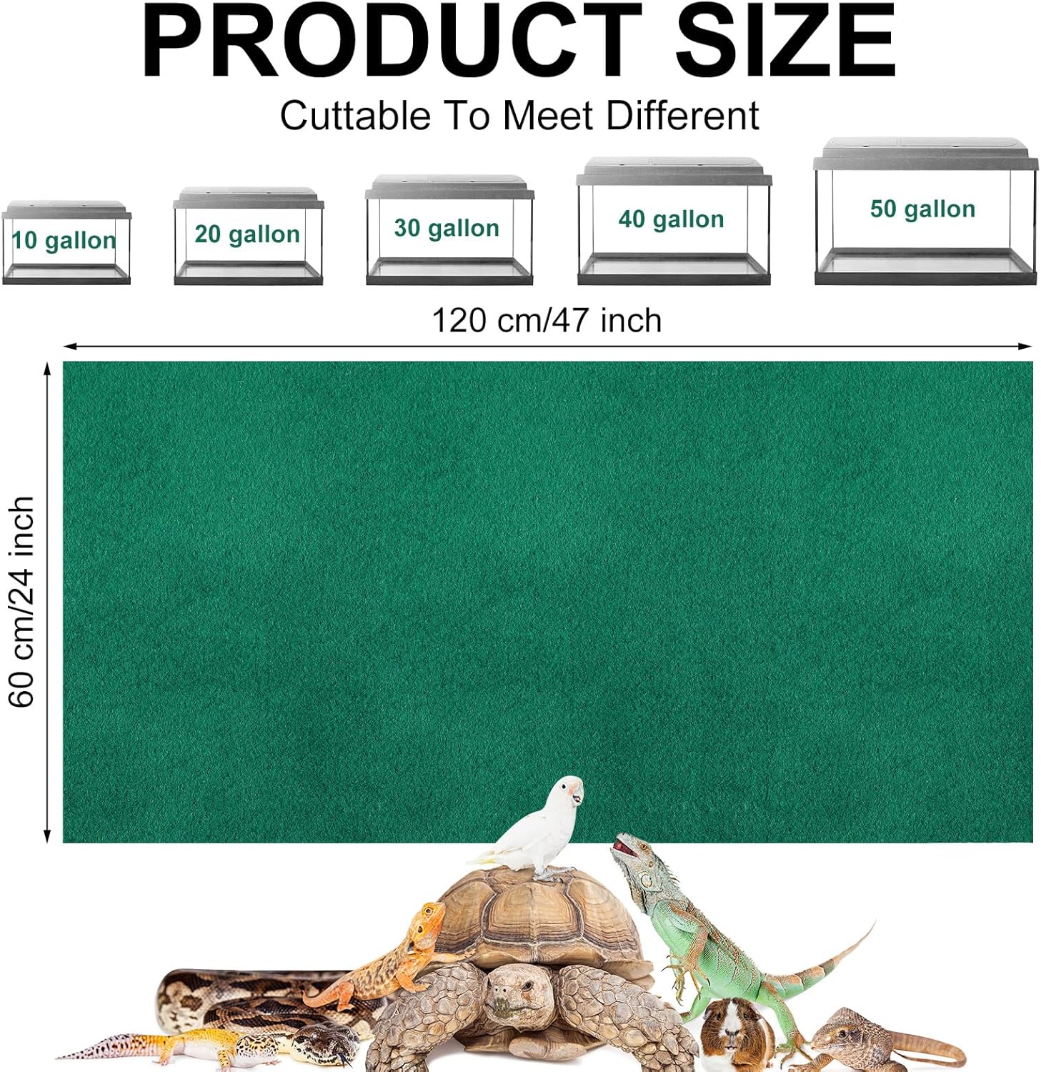 Haull 4 Pcs 24 x 47 Reptile Carpet Pet Terrarium Floor Liners Bedding Substrate Liner Supplies Reptile Cage Mat Tank Accessories for Lizard Bearded Dragon Tortoise Snake Leopard (Green) - Happypetzone.online - Image 5