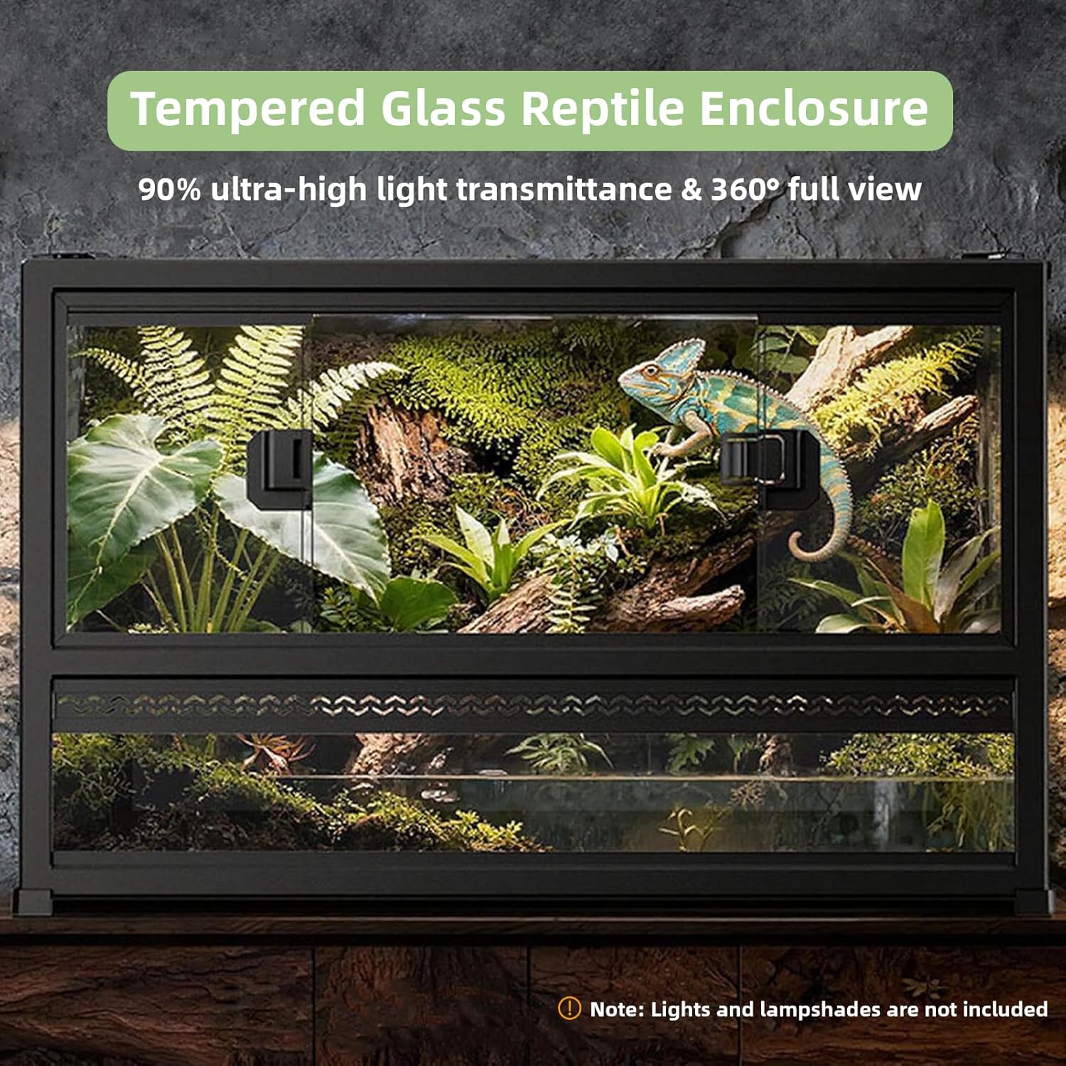 XIGETRAIL Tempered Glass Bearded Dragon Tank, 22" x 14" x 12" Reptile Enclosure with Sliding Door and Top Screen Ventilation,Reptile Tank for Lizard,Gecko,Chameleon - Happypetzone.online - Image 6