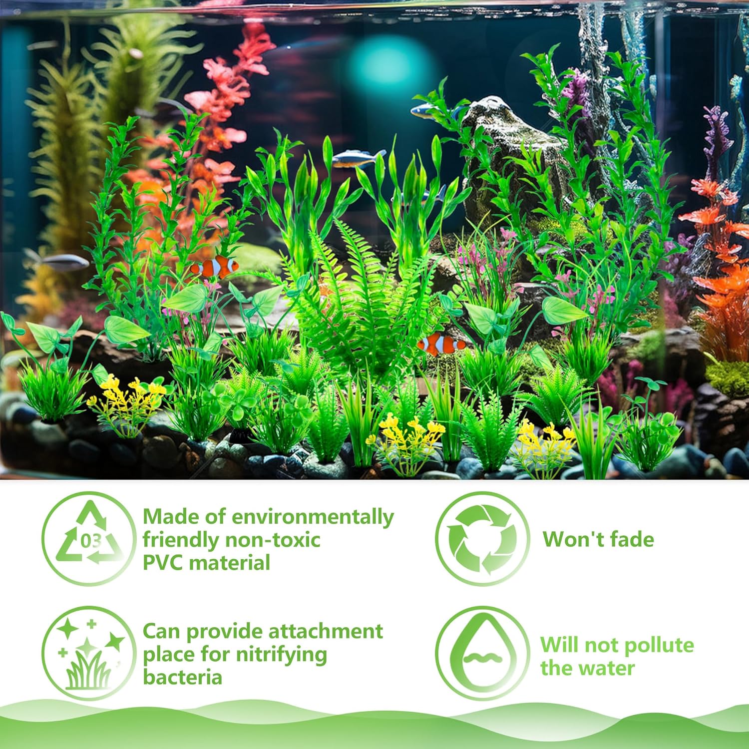 Ameliade Aquarium Artificial Green Plastic Plants Decorations 26 PCS Large Fish Tank Accessories Goldfish Betta Tank Decor - Happypetzone.online - Image 6