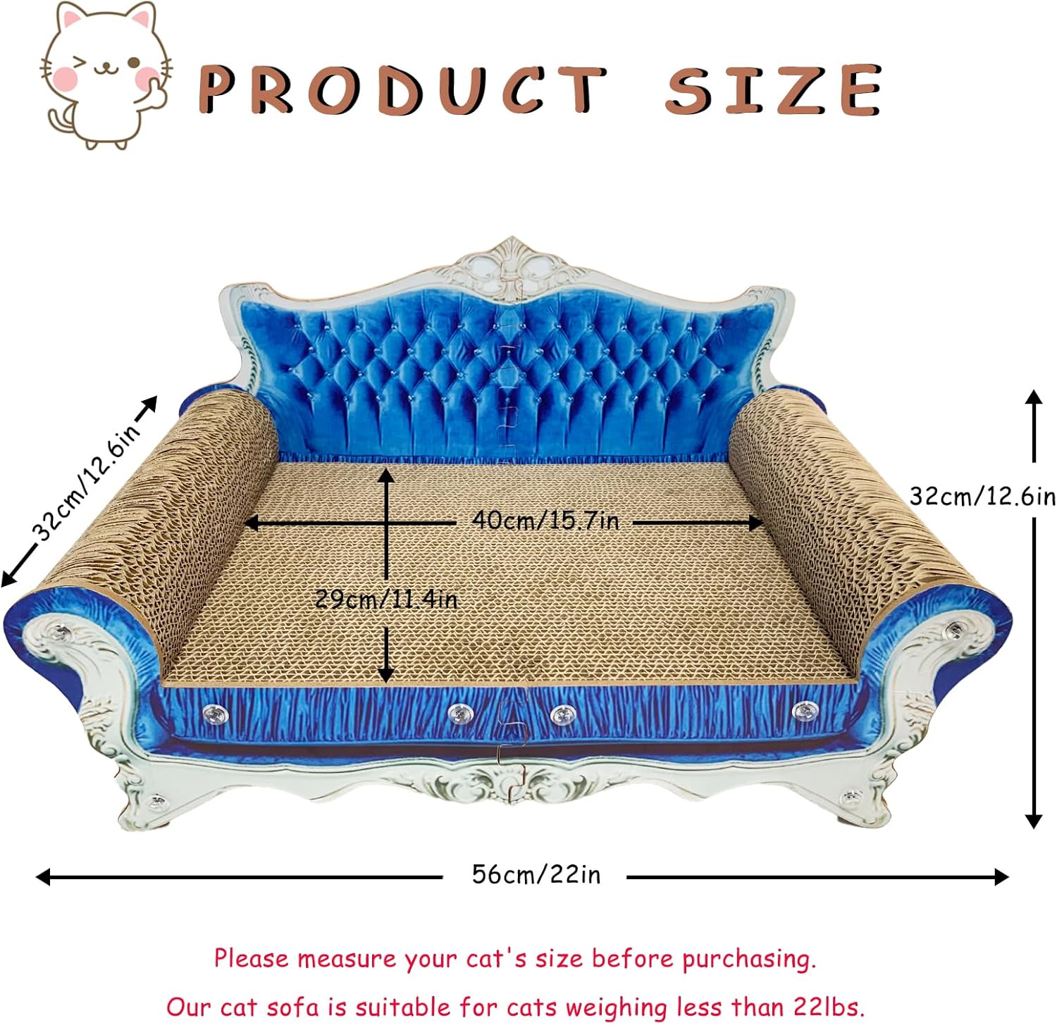 Luxury Cardboard Cat Scratcher Sofa Bed, Couch Shaped Cat Scratching Board, Scratch Lounge with Catnip, Scratcher for Indoor Cats Kittens Kitties - Happypetzone.online - Image 2