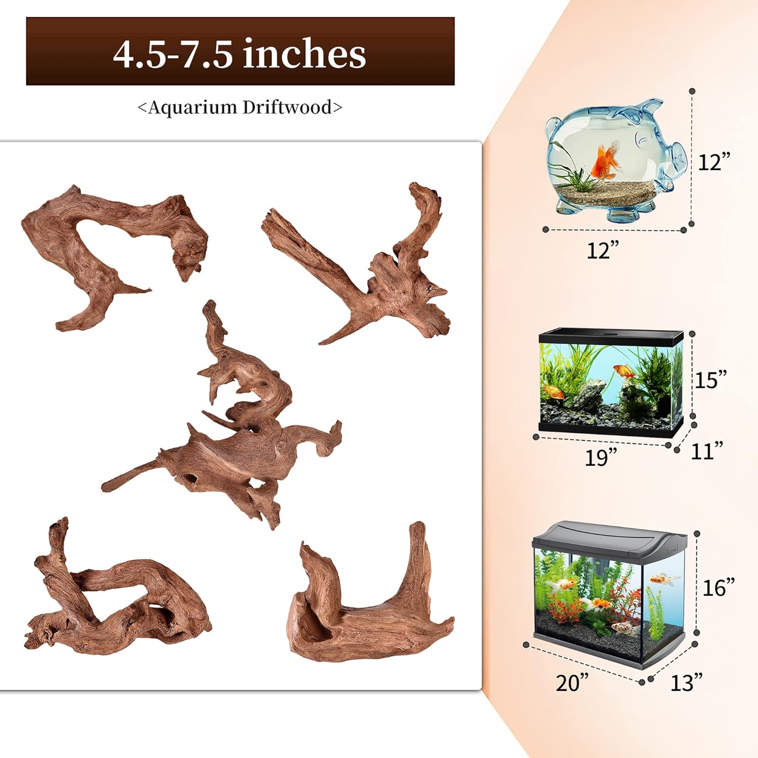majoywoo Natural Small Coral Driftwood for Aquarium Decor Fish Tank Decorations, Assorted Driftwood Branch 4.5-7.5" 5 Pcs, Reptile Decor - Happypetzone.online - Image 2