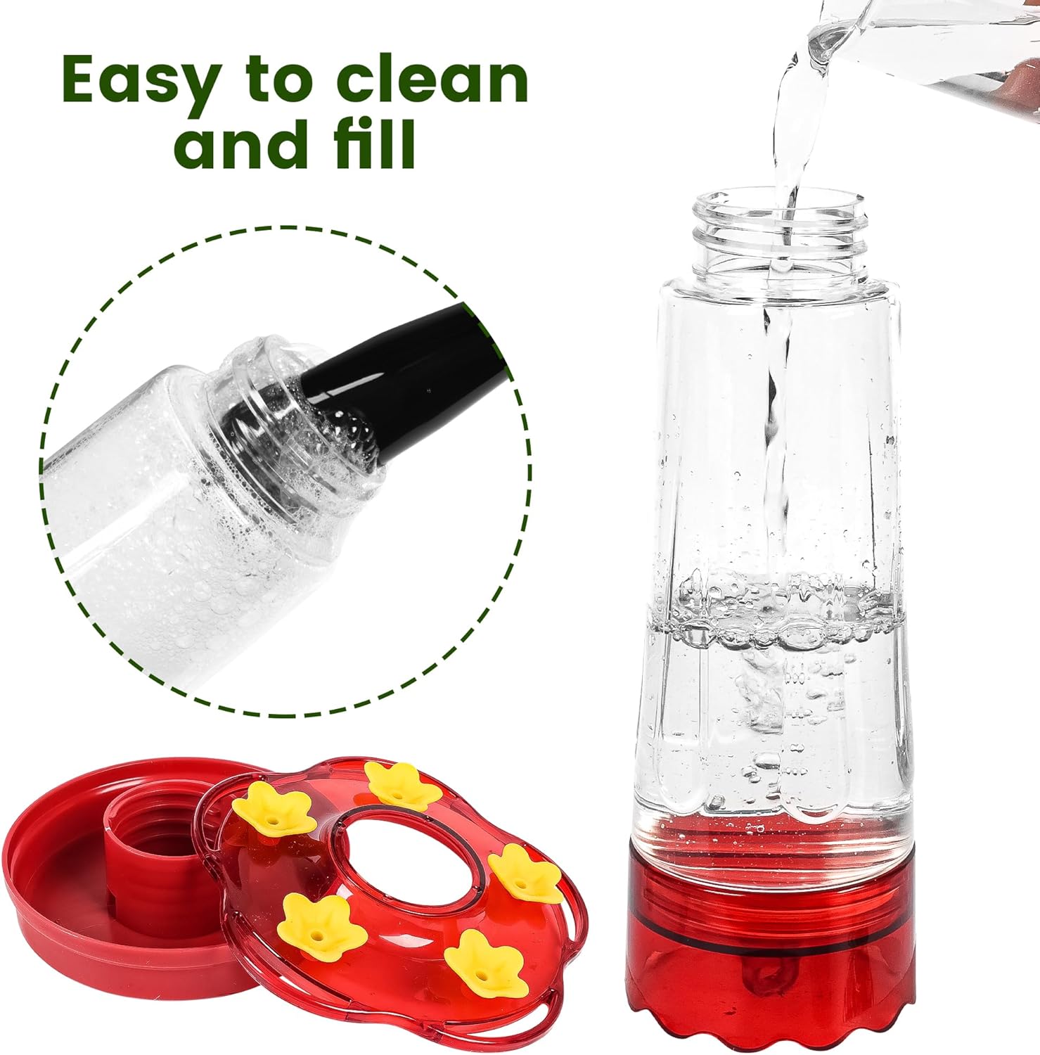 2 Pack Plastic Hummingbird Feeders for Outdoors Hanging Ant and Bee Proof,15 Ounces Red Hummingbird Feeder with 5 Feeding Ports and Perches, Built-in Ant Moat, Outside Garden Décor (Plastic, 2) - Happypetzone.online - Image 4