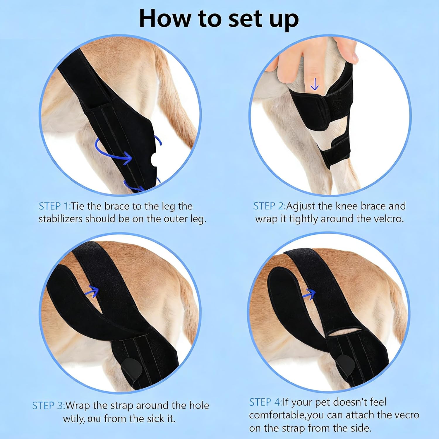 Dog Knee Brace for Torn ACL,Dog ACL Braces with Side Stabilizers,Adjustable Dogs Leg Brace Suitable for 4 Limbs,Dogs Hip Brace for Arthritis Relief, Joint Stability,Reduces Pain and Inflammation - Happypetzone.online - Image 8