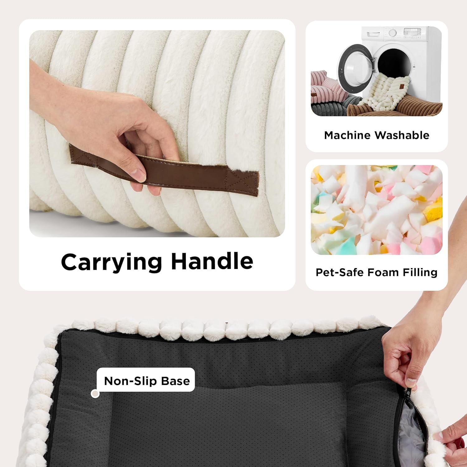 Bedsure ComfyFleece™ Cute Cat Couch for Pets - As Seen on TV on Good Day New York, Fuzzy Cats beds for Indoor Cats with Removable Washable Cover, Supportive Pet Sofa, 24inch, Cream - Happypetzone.online - Image 5