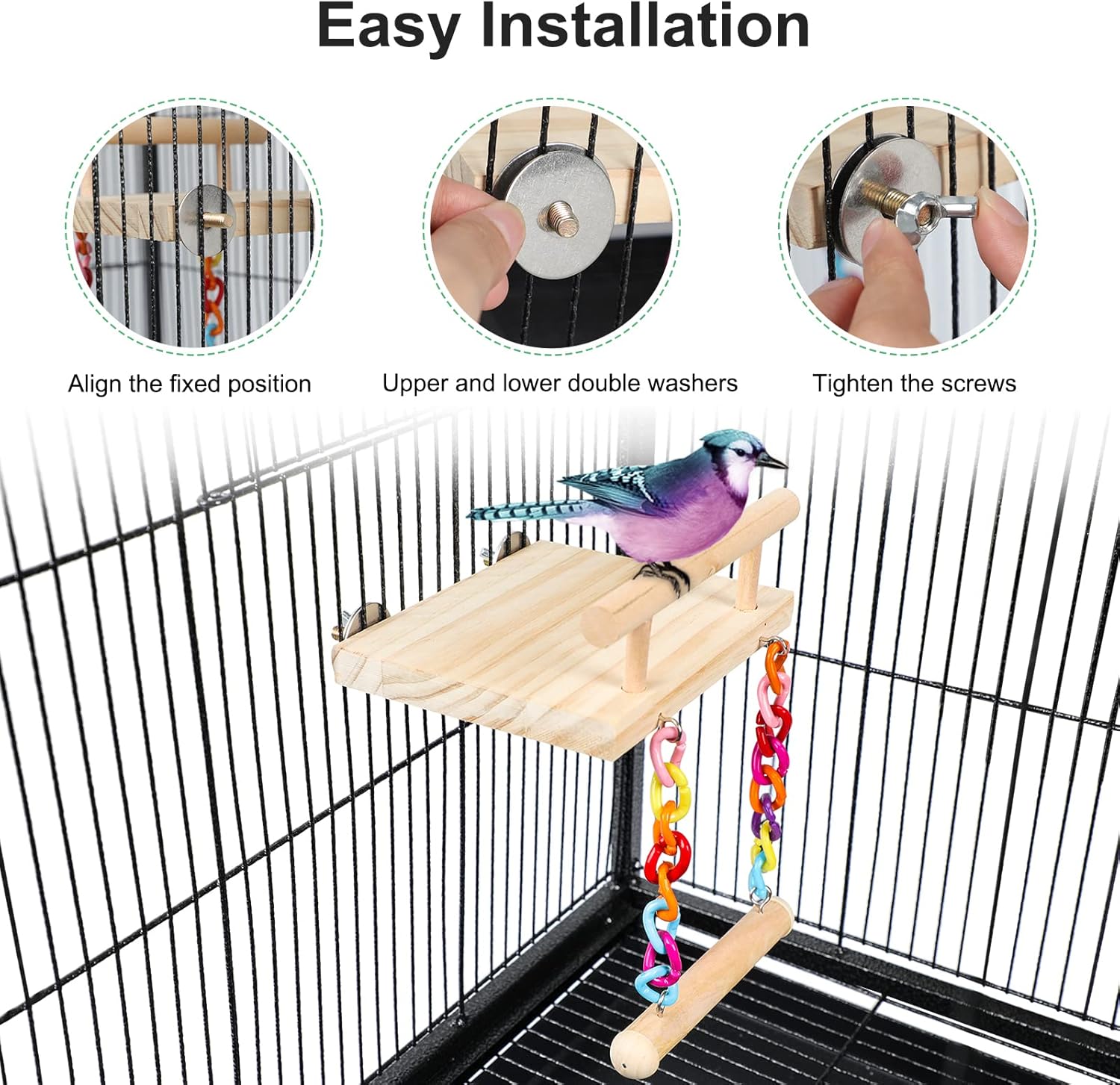 FrgKbTm Bird Perches Cage Toys Parrot Wooden Platform Play Gyms Exercise Stands with Acrylic Wood Swing Ferris Wheel Chewing for Animals Green Cheeks, Baby Lovebird, Chinchilla, Hamster Budgie - Happypetzone.online - Image 6