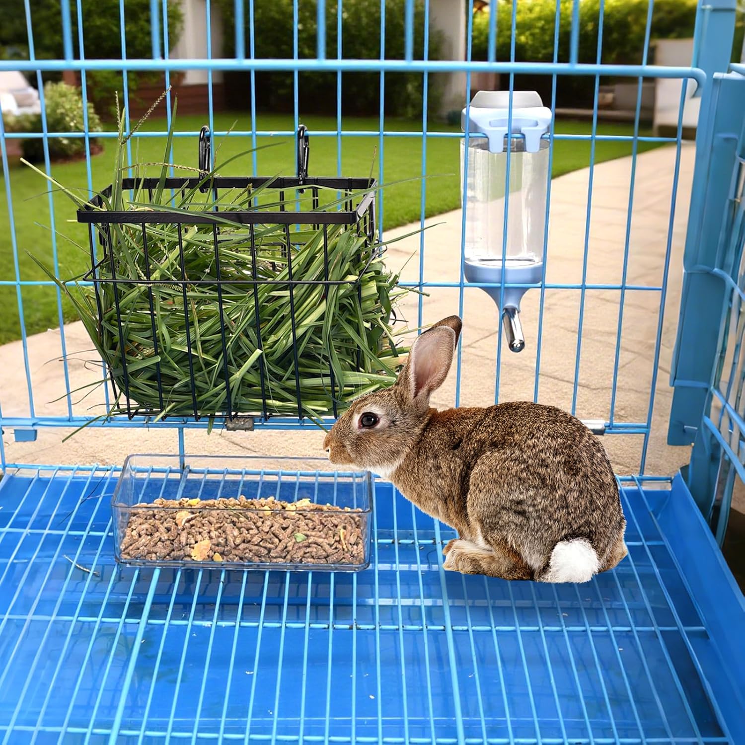SANGLE SOPFFY Rabbit hay Feeder Small Animal Feeding Set with 350ml Water Bottle, Hay Rack, Pellet Dish for Guinea Pigs, Chinchillas, Bunny- Multifunctional Pellet Food Bowl Dispenser - Happypetzone.online - Image 6