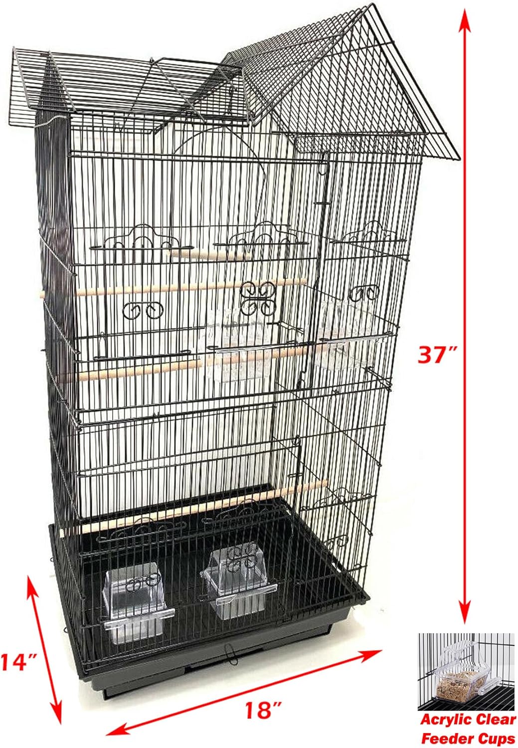 38-Inch Double Roof Top Large Flight Bird Cage with Toys Climbing Ladder Side Nesting Box Doors for Cockatiels Sun Parakeets Conures Aviary Budgie Finch Lovebird Canary Pet Bird Travel Cage - Happypetzone.online - Image 2