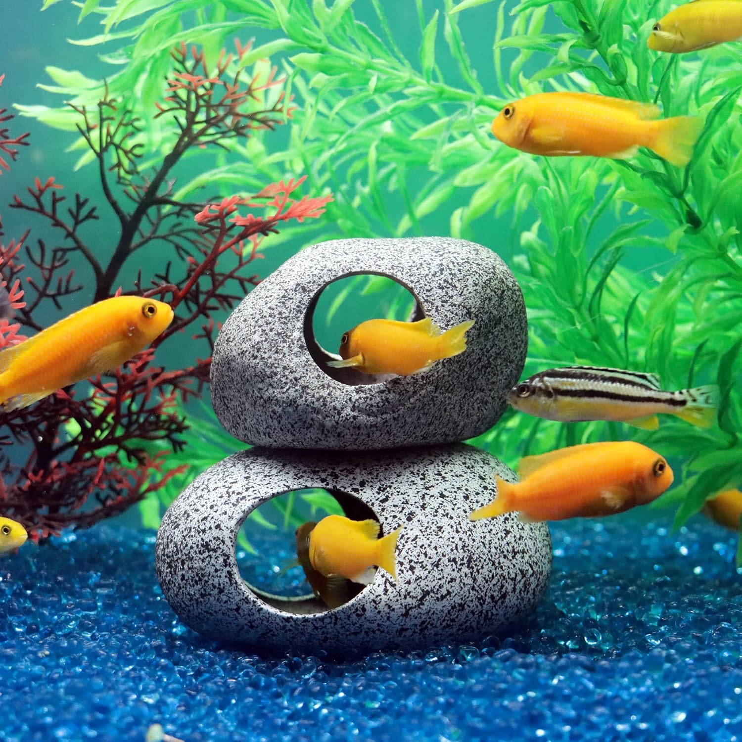 JIH Aquarium Decorations Rock, Ceramic Shelters - Shrimp Habitat, Breeding Tube, Hiding cave, Stackable Fish Tank Decor Cave for Hiding, Betta Fish (J001+J002) - Happypetzone.online - Image 4