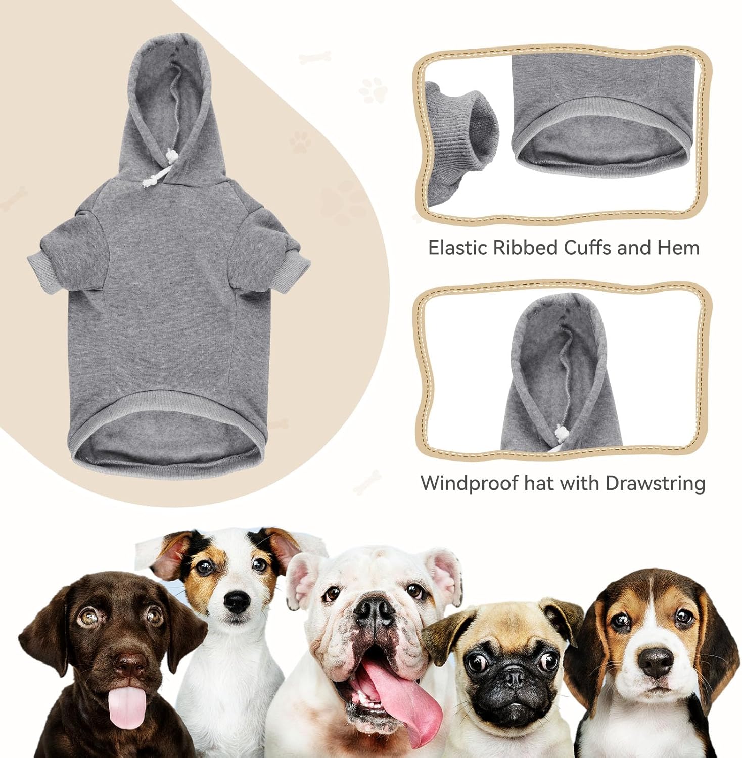 Dog Hoodie Dog Sweaters for Large Dogs Sweater Solid Soft Brushed Fleece Pet Clothes Pet Hoodie Sweatshirt with Pocket(Grey-XXL) - Happypetzone.online - Image 3