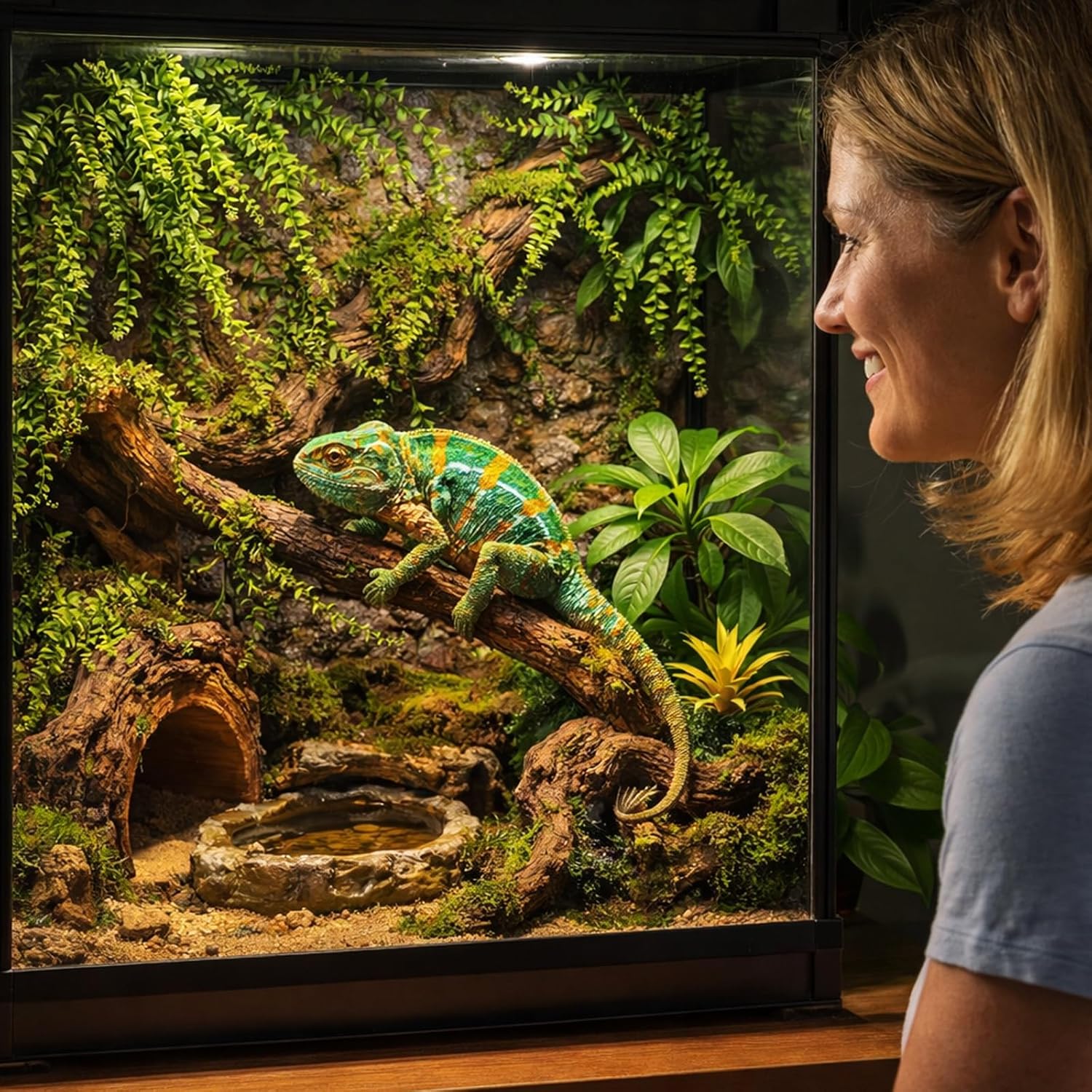 HERCOCCI 2 Pack Reptile Plants, Terrarium Hanging Plants Vines Artificial Leaves Habitat Decorations with Suction Cup for Bearded Dragon Hermit Crab Lizard Snake Geckos Chameleon - Happypetzone.online - Image 4