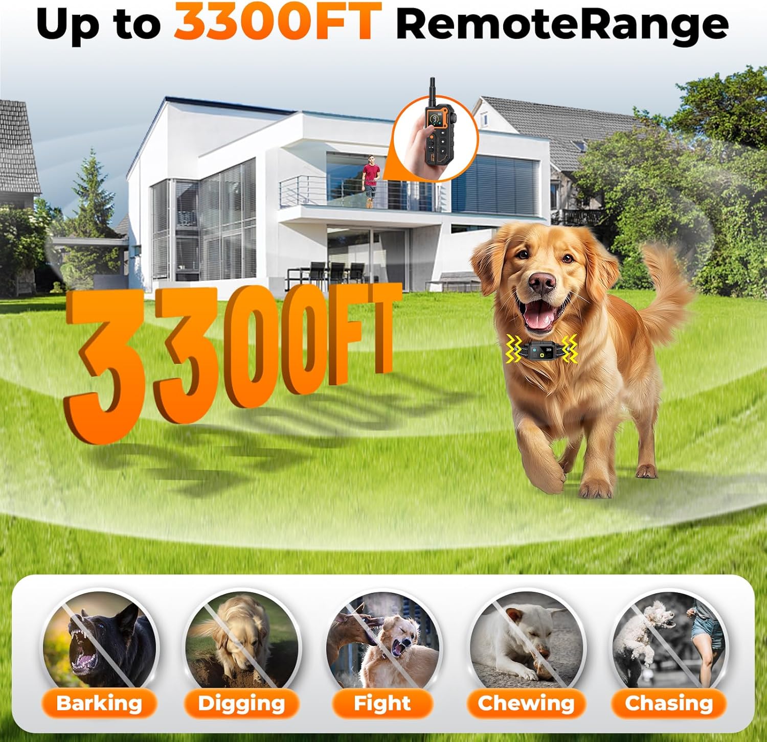 AI Dog Shock Collar 2 Dogs (10-120Lbs) - 3300FT Dog Training Collar with Remote, IPX7 Waterproof Collar with Beep, Vibration, Safe Shock for Large Medium Small Dogs, Keypad Lock and Flashing Light - Happypetzone.online - Image 3