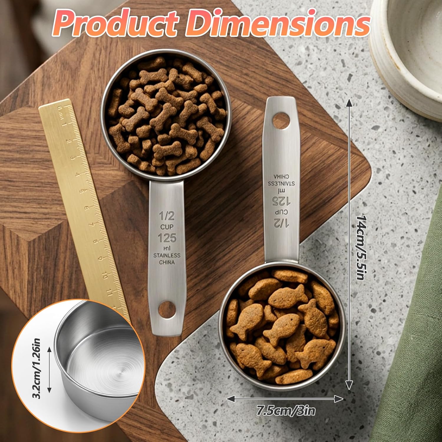 2PCS Half Cup Scoop, Stainless Steel 1/2 Cup Dog Food Scoop, 125ml Half Cups Measuring Cups, for Feeding Pet, Wet and Dry Ingredients, Dishwasher Safe - Happypetzone.online - Image 2