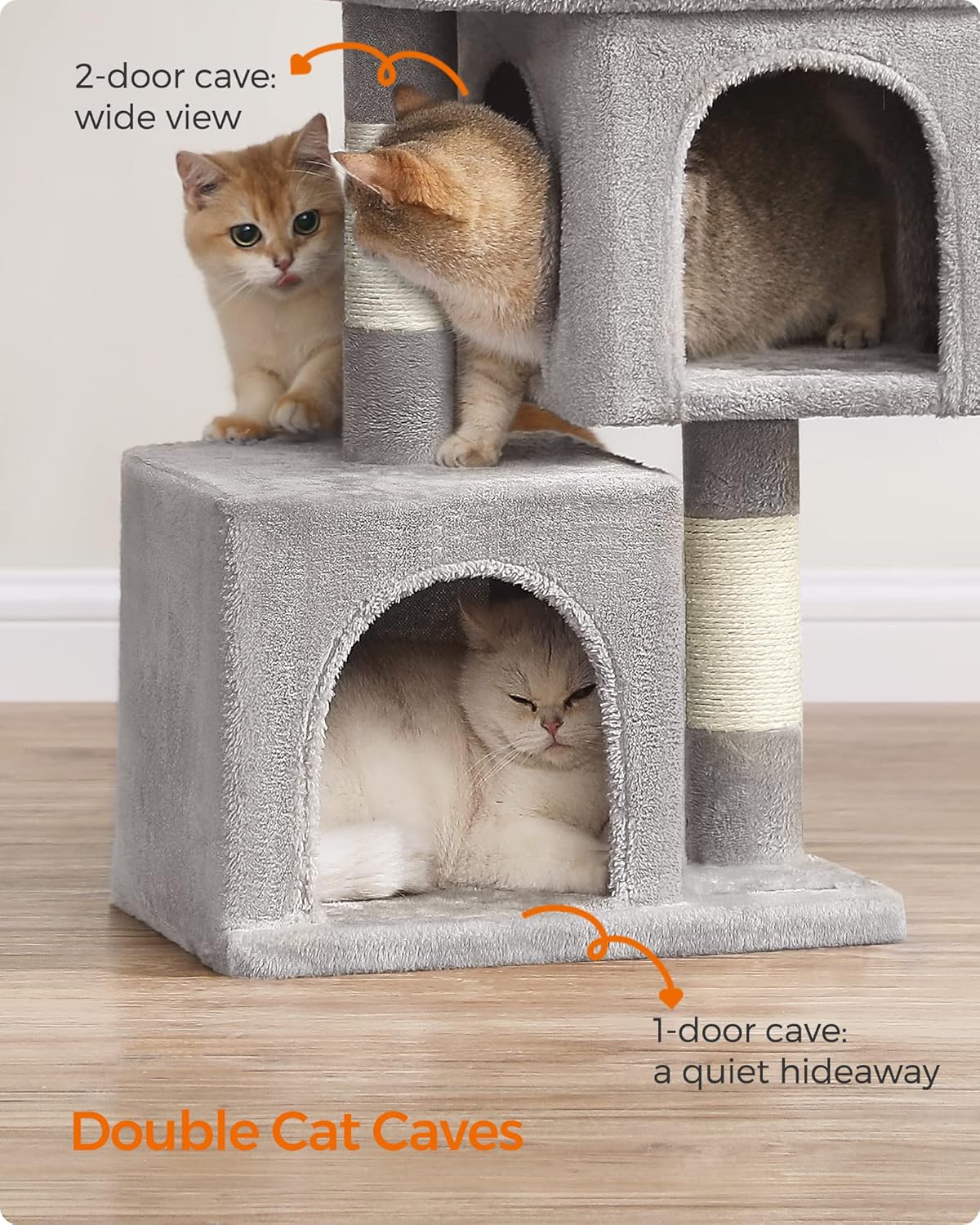 Feandrea Cat Tree, 26.4-Inch Cat Tower, Plush Condo for Kittens up to 7 lb, Large Perch, 2 Caves, Scratching Post, Light Gray UPCT611W01 - Happypetzone.online - Image 9