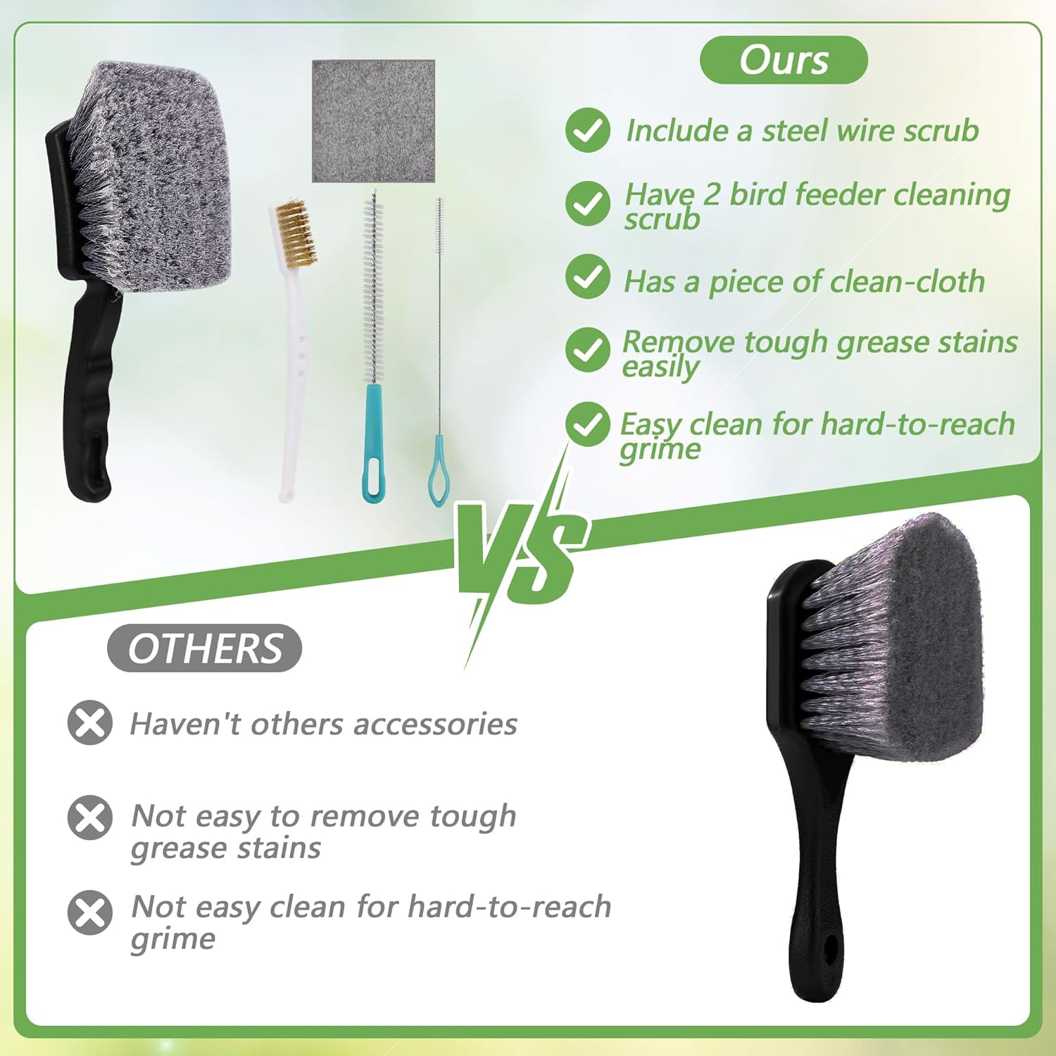 5Pcs Bird Bath Brush Kit, Larbeti 1P Hard Silk Bristle Bird Bath Cleaner Brush, 2P Hummingbird Feeder Cleaning Scrub, 1P Steel Wire Scrub, 1P Clean-Cloth to Hummingbird Feeders, Bath Feeder - Happypetzone.online - Image 7