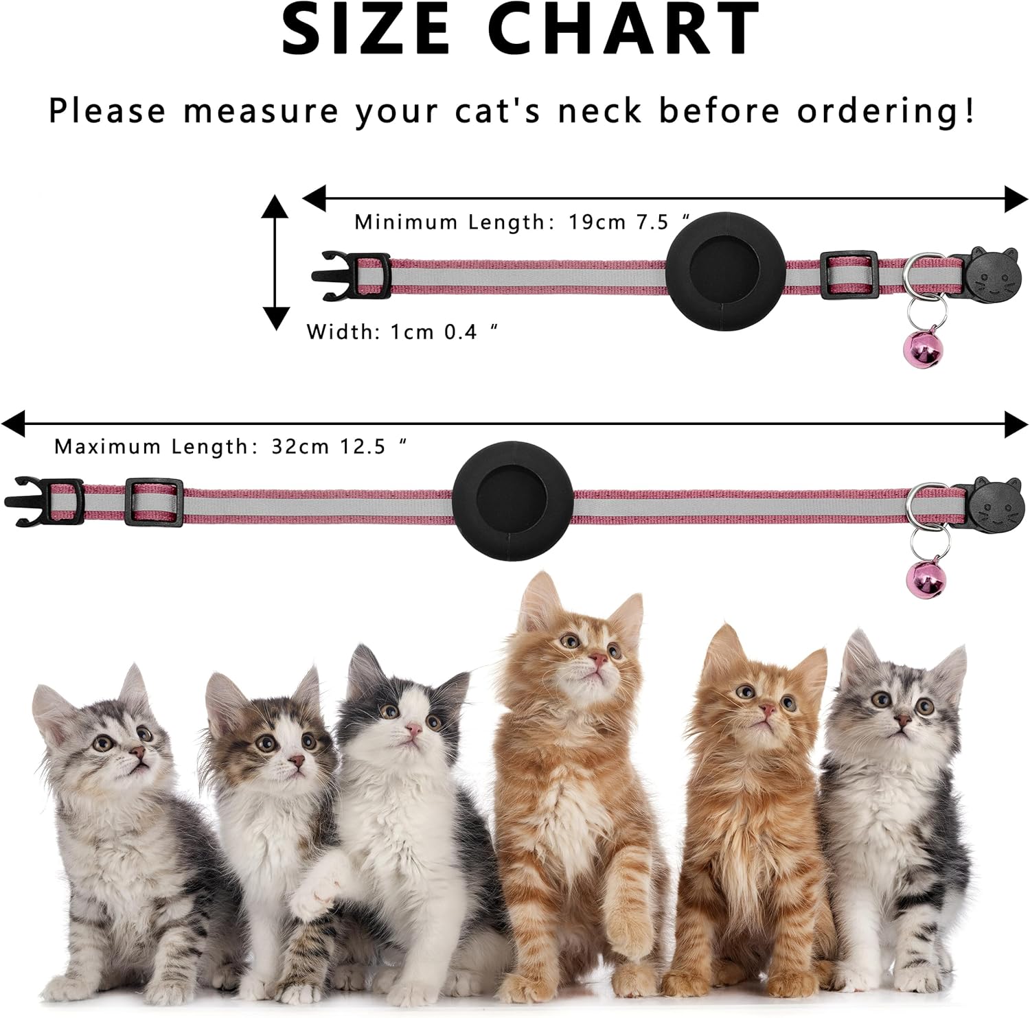 Seyezo Airtag Cat Collar Breakaway, Reflective Kitten Collar with Air Tag Holder, Lightweight Airtag Cat Collar with Bell for Boys Girls, GPS Tracker 0.4’’ Width Adjustable with Safety Buckle, Pink - Happypetzone.online - Image 7