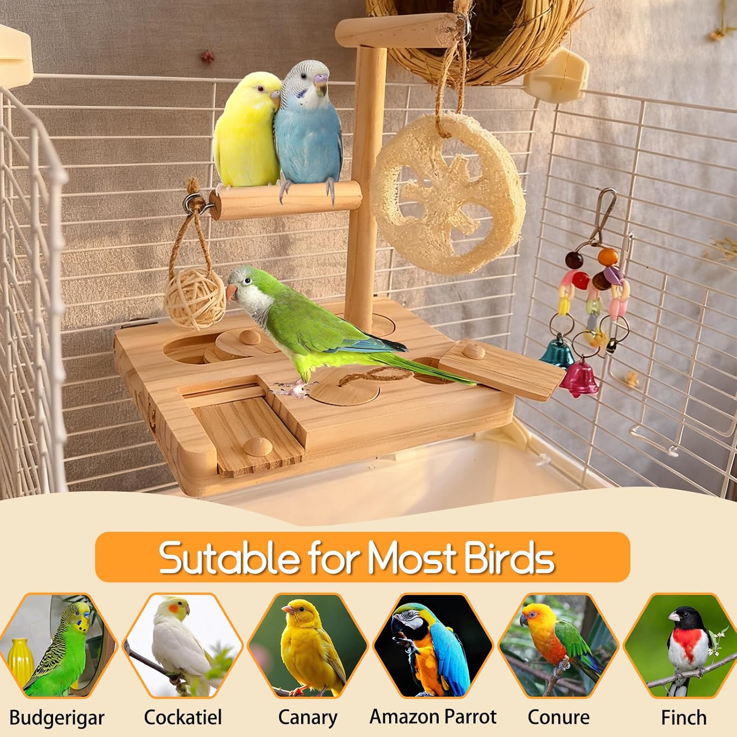 Bird Foraging Toys Parrot Enrichment Puzzle Toy Bird Playground Exploring Platform with Perch Chewing Toy for Small Birds Parakeet Cockatoo Budgie - Happypetzone.online - Image 7