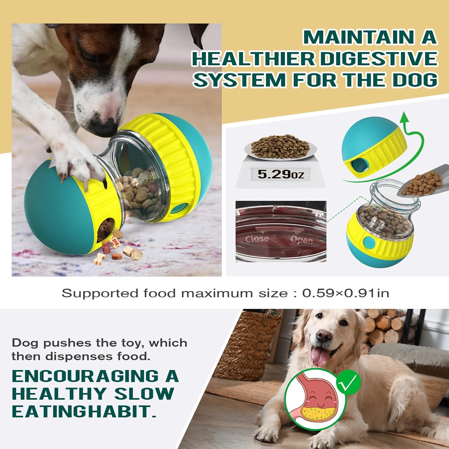 BSISUERM Dog Puzzle Toy Adjustable Treat Dispensing Ball Food Dispenser Tough Slow Feeder Puppy Enrichment Training Toy Pet Interactive Chase Toys for Small Medium Large Dogs to Keep Them Busy, Green - Happypetzone.online - Image 4
