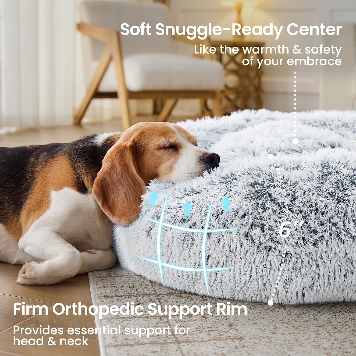 JOLLYVOGUE Small Dog & Cat Beds for Indoor Cats - 20 inches Calming Donut Dog Bed for Kittens & Puppies, Washable Round Fluffy Plush Faux Fur Pet Beds (Smoke Grey) - Happypetzone.online - Image 3