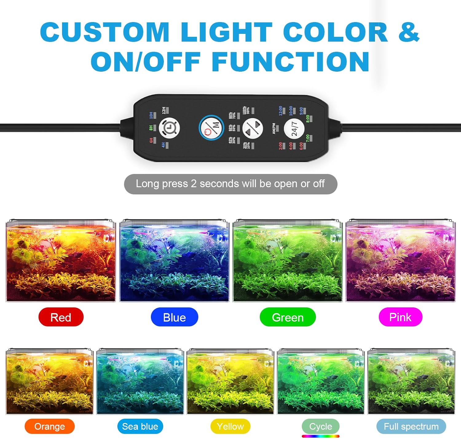 SEAOURA 24/7 Mode Led Aquarium Light for Plants Growth-Full Spectrum Fish Tank Light with Timer, Auto On/Off, 7 Colors, Adjustable Brightness, for 12 to 18 Inch Freshwater Tank - Happypetzone.online - Image 3
