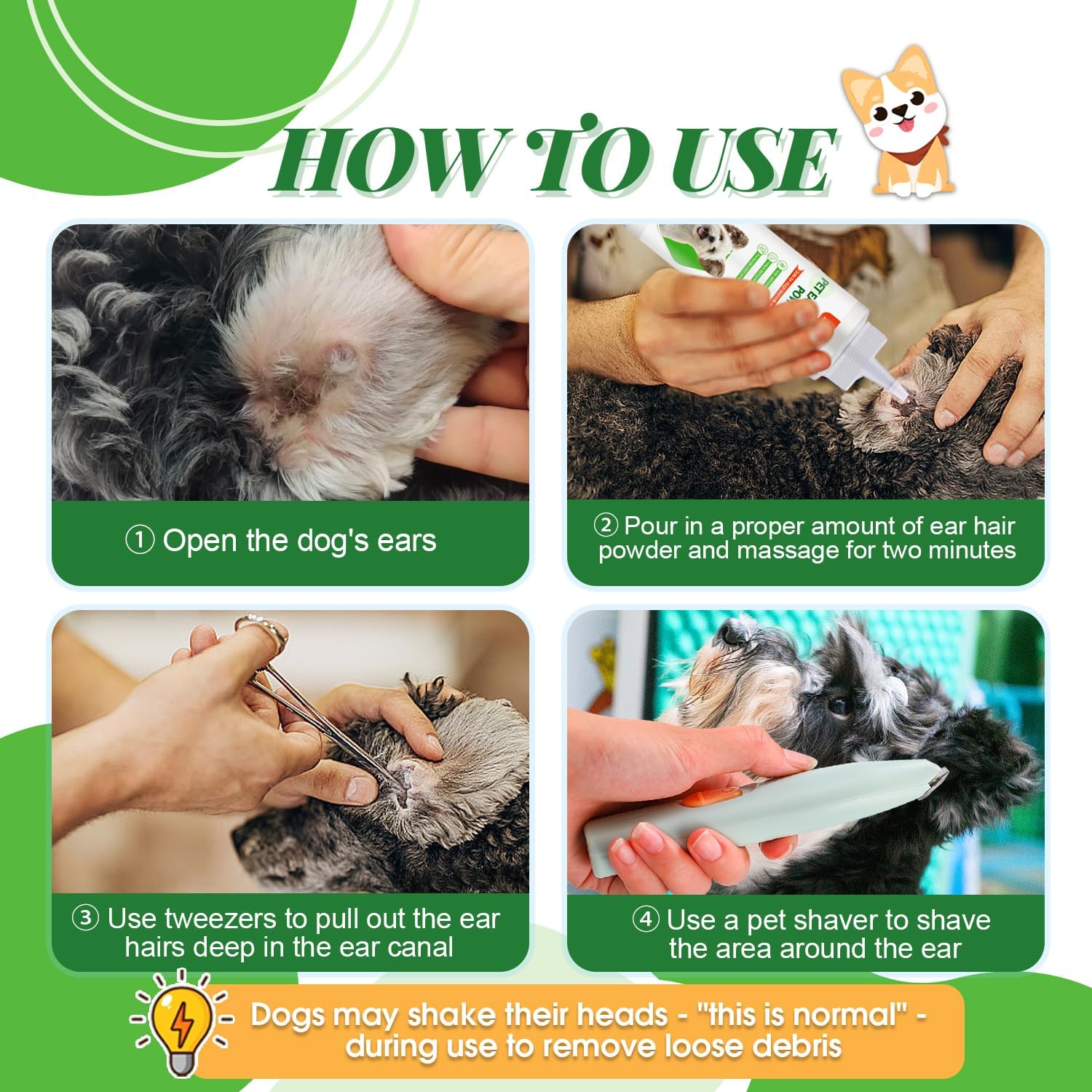 Dog Ear Powder Hair Removal Kit–Safe Grooming Set with 30g Ear Powder, LED Silent Trimmer & 5.5in Tweezers All-in-One Ear Care Solution for Dogs &Cats,Odor Control & Hygiene Support, Home Grooming Kit - Happypetzone.online - Image 7