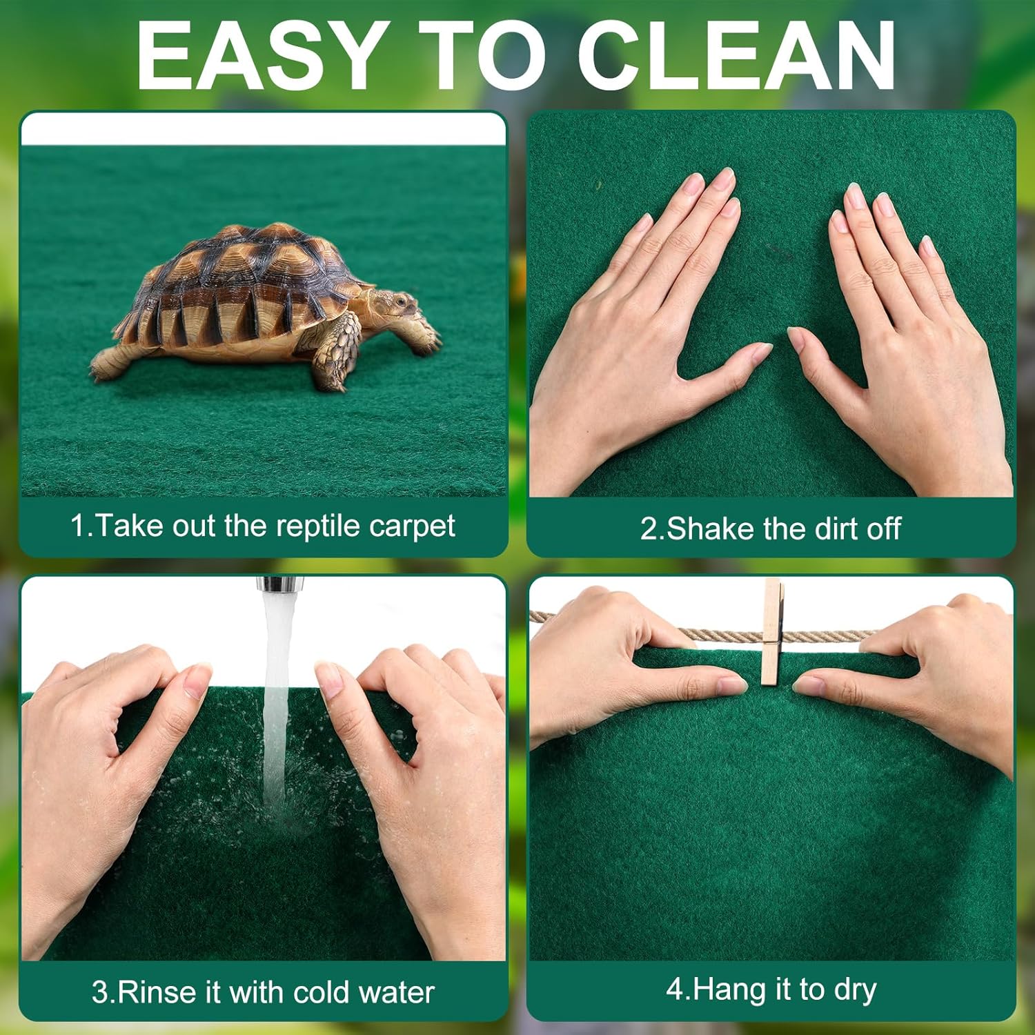 Haull 4 Pcs 24 x 47 Reptile Carpet Pet Terrarium Floor Liners Bedding Substrate Liner Supplies Reptile Cage Mat Tank Accessories for Lizard Bearded Dragon Tortoise Snake Leopard (Green) - Happypetzone.online - Image 7