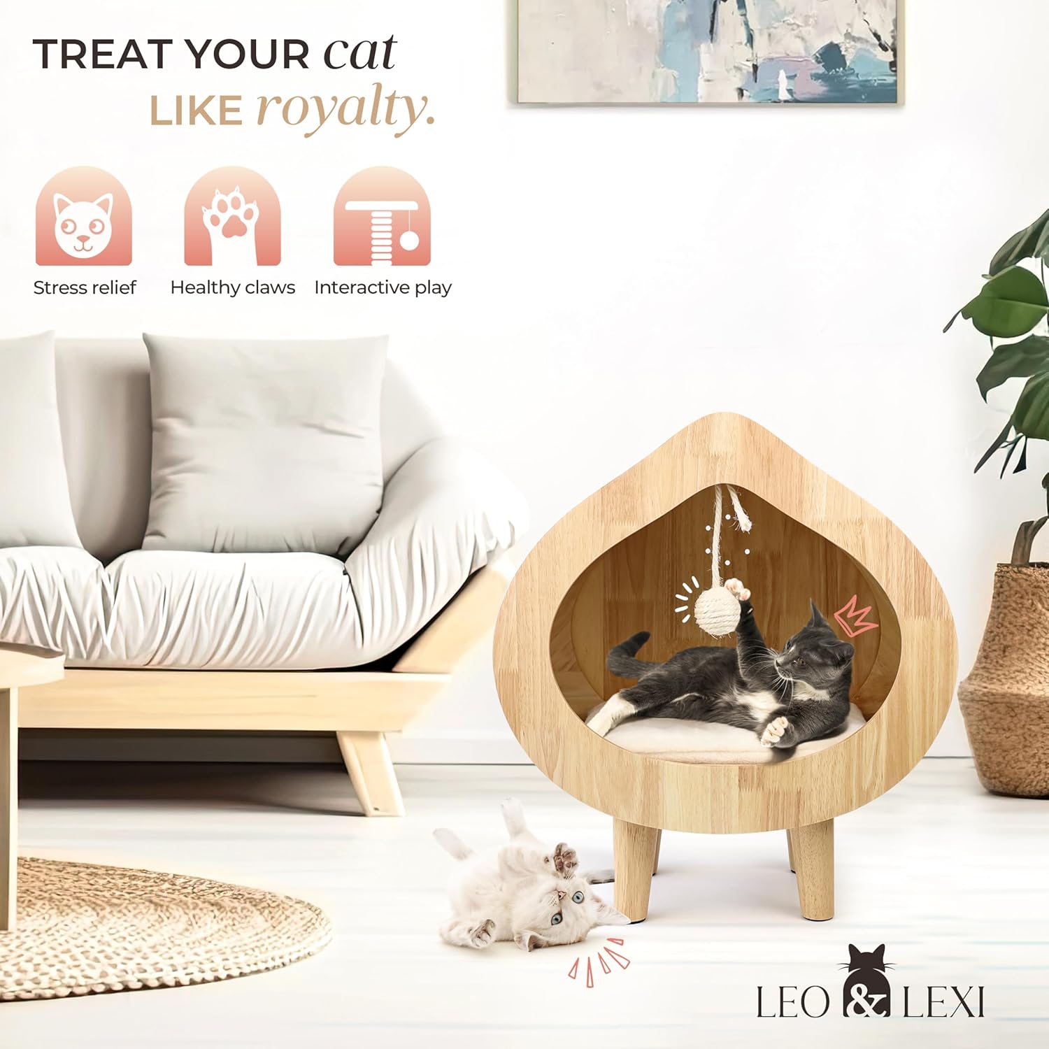 Unique Modern Cat Bed for Indoor Cats, House with Scratching Wall, Cozy Cave for Hideout, Cute Kitty Condo for Sleeping, Luxury Cat Beds & Furniture - Happypetzone.online - Image 2