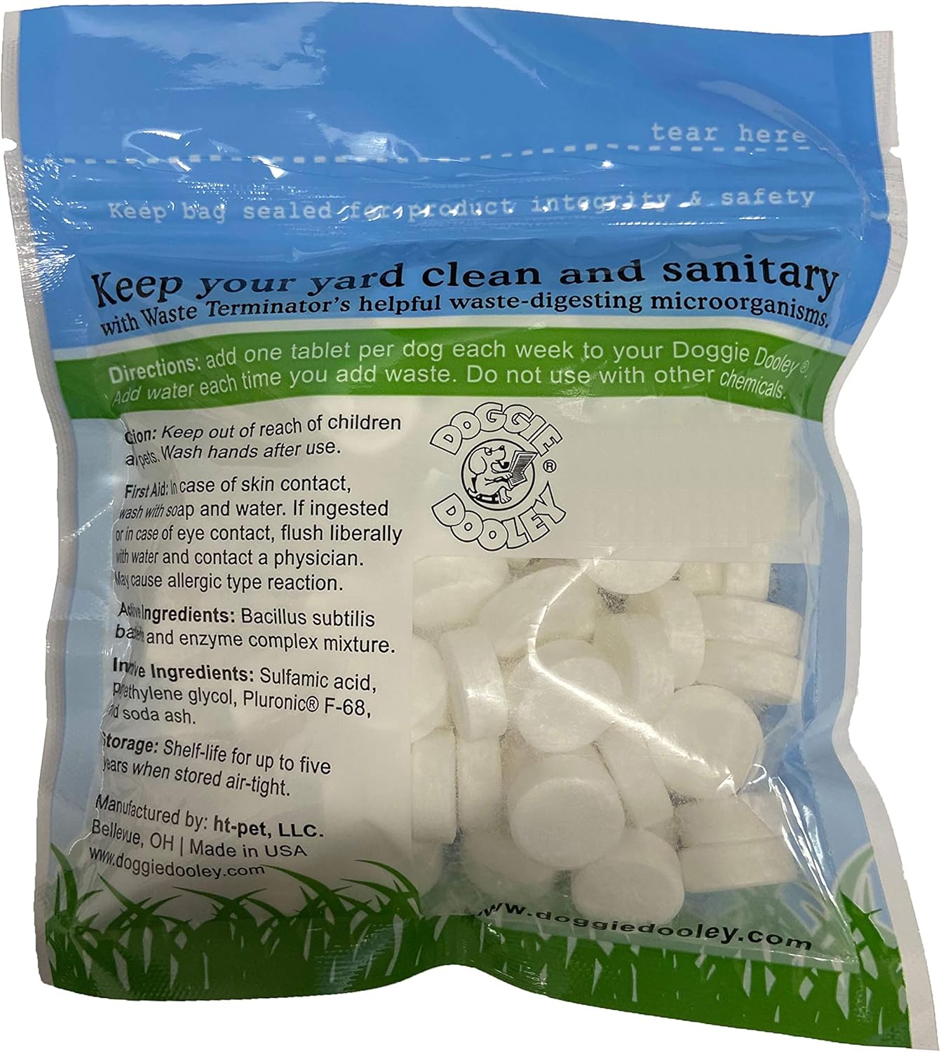 Doggie Dooley Waste Terminator Tablets - 36 Count - Pet Digester Concentrate for In-Ground Disposal Unit - Break Down Solid Waste - Resealable Pouch - Weekly Formula for Large Breeds - White - Happypetzone.online - Image 2