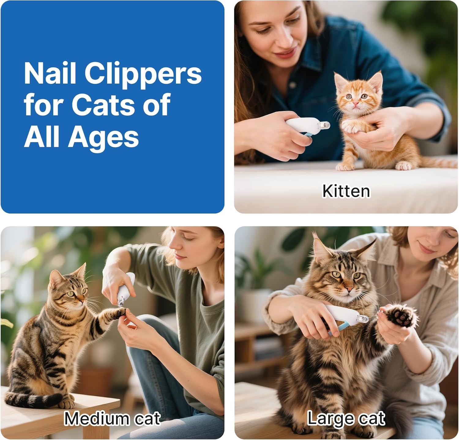 Potaroma Cat Nail Clipper with Adjustable 3-Size Trimming Hole & Hidden Nail File | Safe Toenail Trimmer for Kittens & Indoor Cats | Anti-Splash Claw Cutter for Grooming (Blue) - Happypetzone.online - Image 4