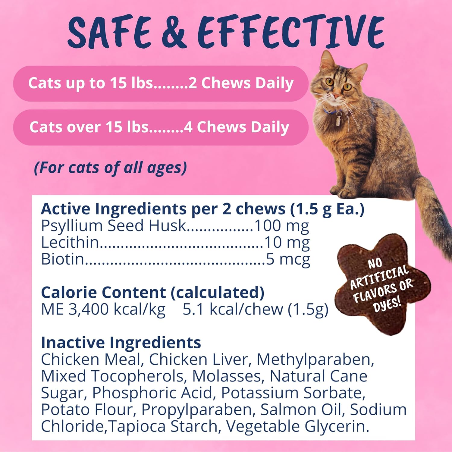 Under The Weather Pet Hairball Support for Cats | for a Normal, Gentle Elimination of Hairballs, Reduce Excessive Licking and Grooming | 60 Star Shaped Soft Chews - Happypetzone.online - Image 6