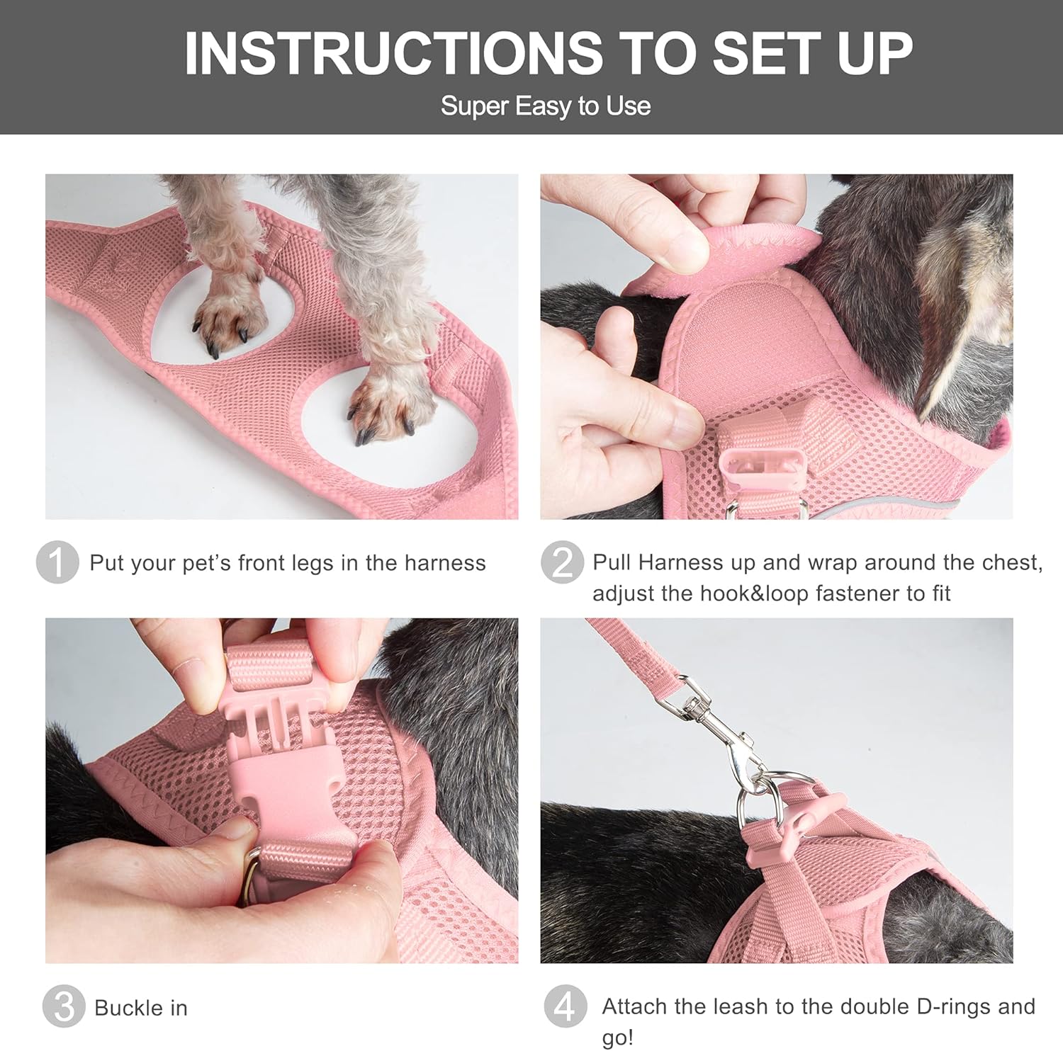 Fida Cat Harness and Leash Set for Walking Kitten and Puppy, Escape Proof Kitten Harness with Breathable Lightweight Soft Mesh, Adjustable Reflective Step-in Design. (XXXS, Pink) - Happypetzone.online - Image 5