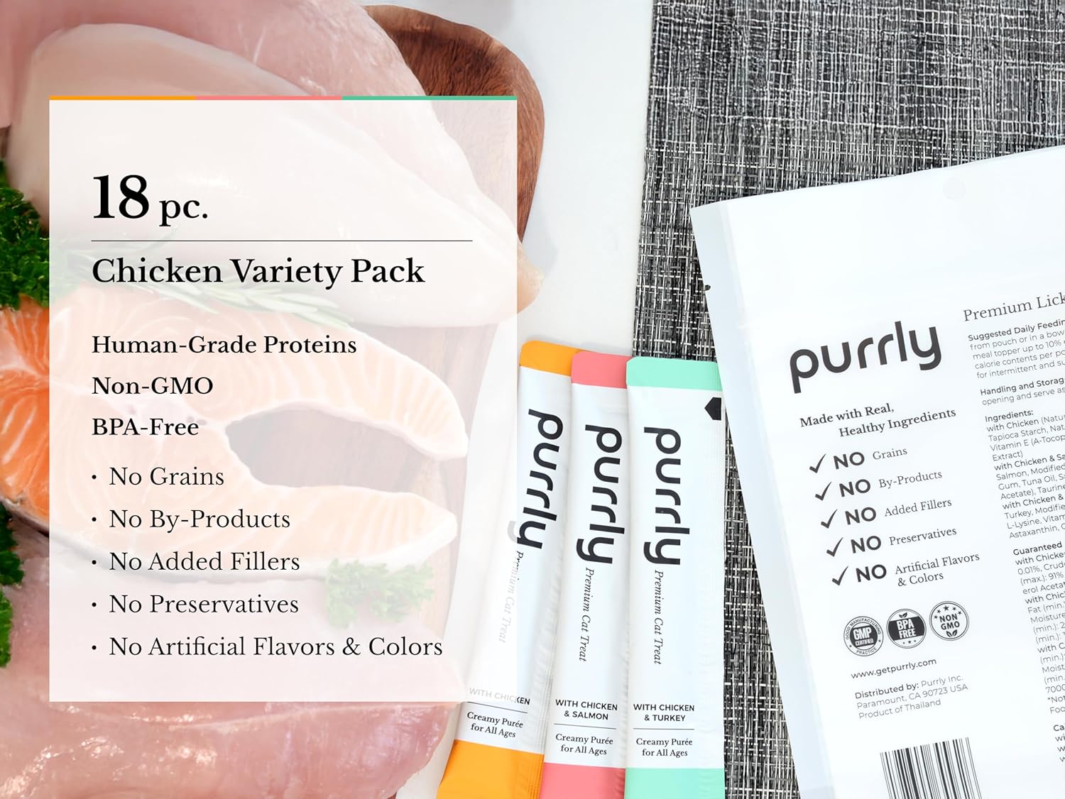 Purrly Lickable Wet Cat Treats Healthy Grain-Free Chicken Variety Pack (18 Count) Squeezable Creamy Purée with Human-Grade Protein Functional Nutrients Non-GMO No-Artificial-Additives Low-Phosphorus - Happypetzone.online - Image 4
