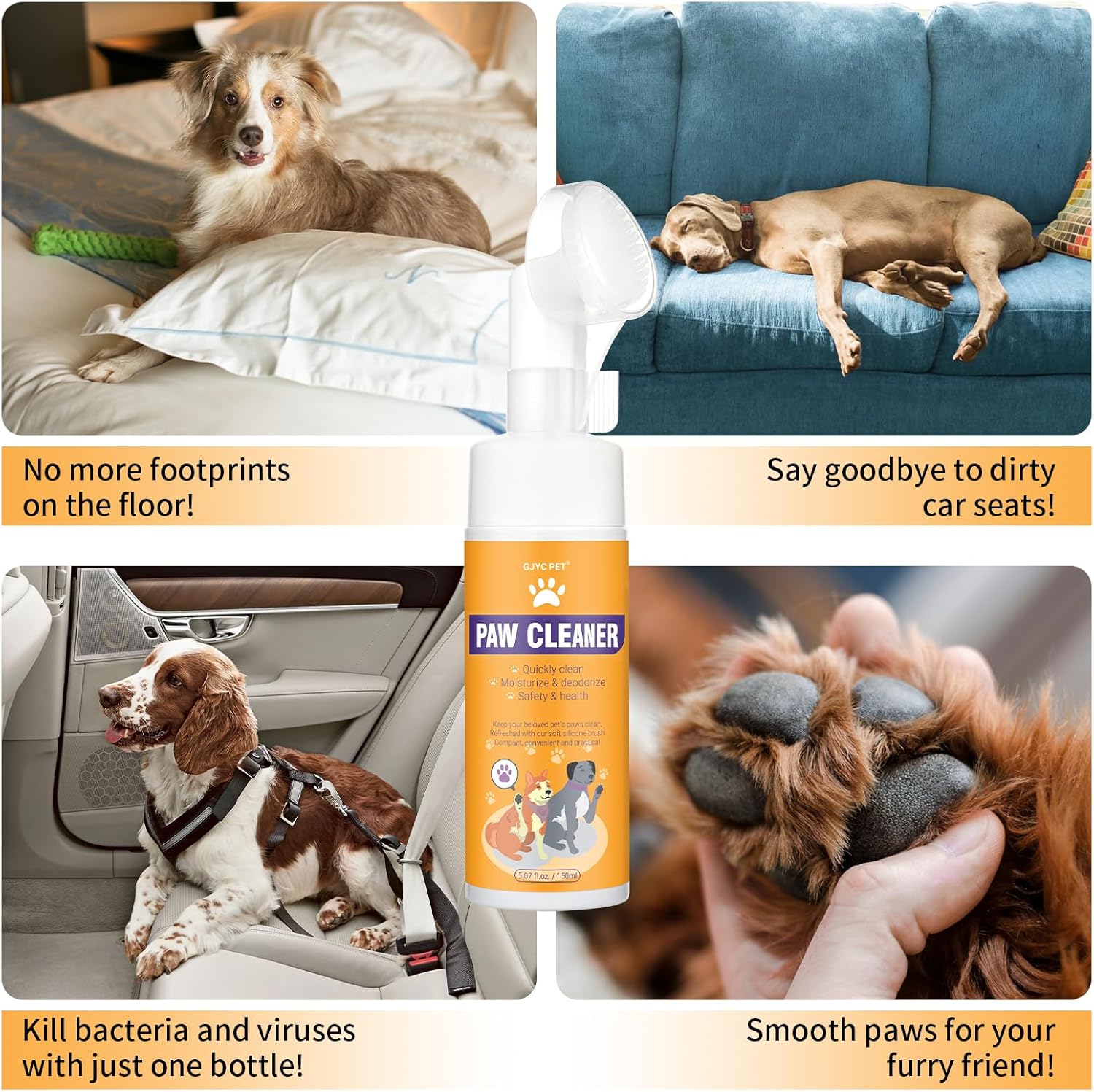 Paw Cleaner for Dogs and Cats,Magic Foam - Clean Paws No-Rinse Foaming Cleanser-Dry Shampoo, Foot Cleaner Brush - with Rose Extract, Odor Control Wash - Good for Puppy - Happypetzone.online - Image 5