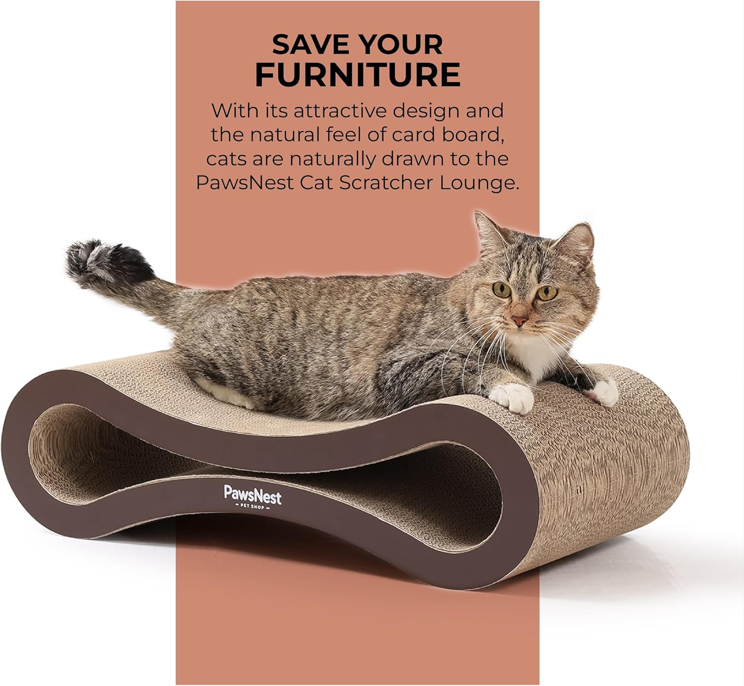 Paws NEST Scratch Lounge for Cats, 21.6 Inch Cat Lounger Scratcher, Infinity Cat Scratcher, Reversible, Non-Toxic & Durable, Includes Premium Organic Catnip - Happypetzone.online - Image 6