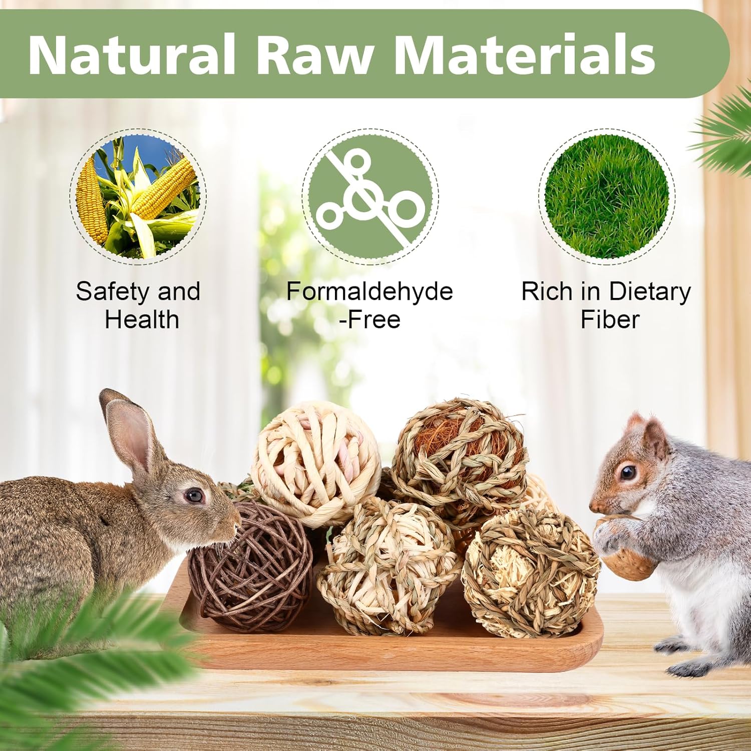 VESPRO Bunny Chew Grass Balls, (8 Pcs) Rolling Chew Toys for Small Animals, Natural Chew Grass Toys and Bunny Treats for Rabbits, Guinea Pigs, Chinchillas, Hamsters, Mice Teeth Grinding - Happypetzone.online - Image 5
