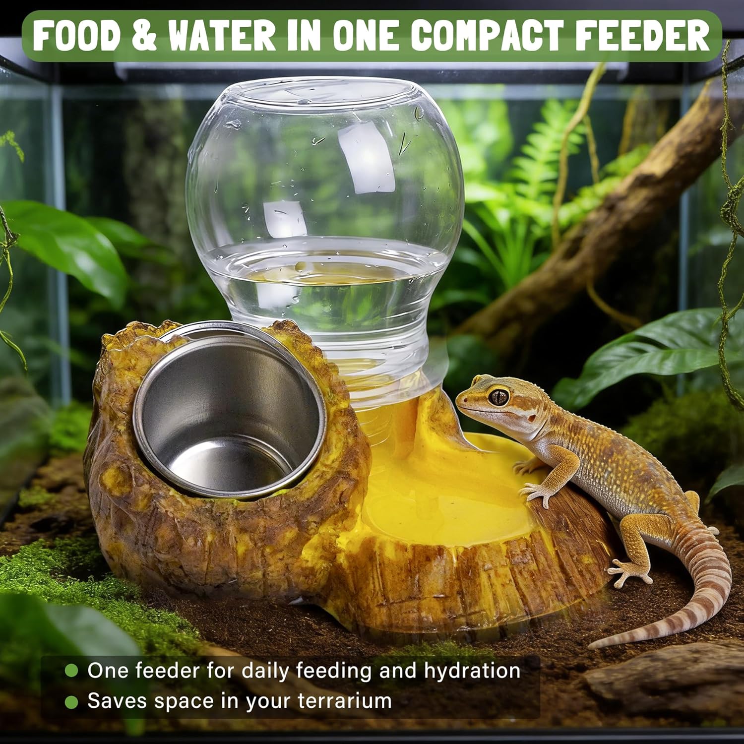 Reptile Food & Water Feeder, Escape Proof Feeding Bowl with Removable Stainless Steel Dish for Mealworms - Happypetzone.online - Image 4