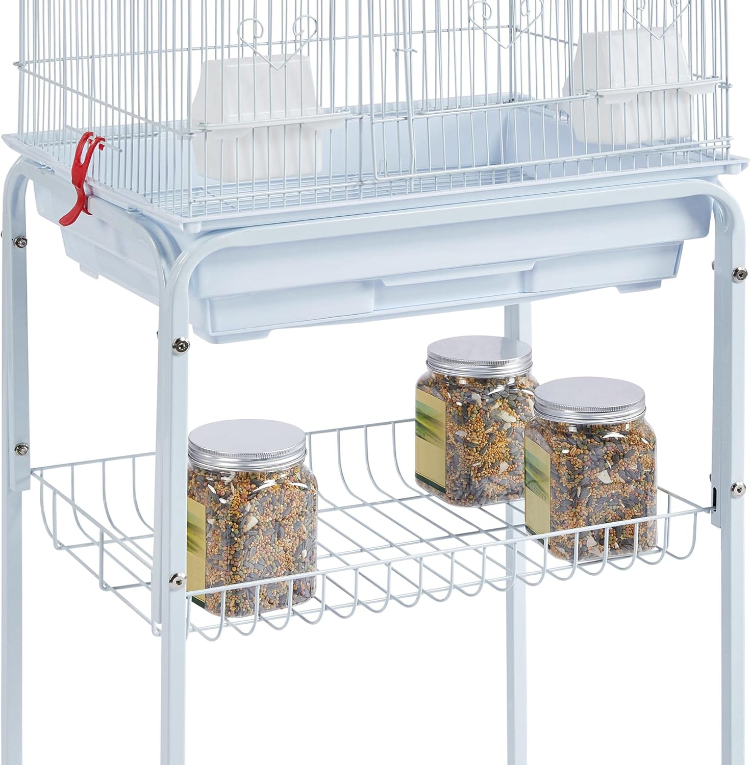 Yaheetech 62.5-inch Roof Top Flight Bird Cage for Parakeets Cockatiels Conures Finches Lovebirds Canaries Budgies Small Parrots, Large Birdcage with Detachable Rolling Stand, White - Happypetzone.online - Image 7