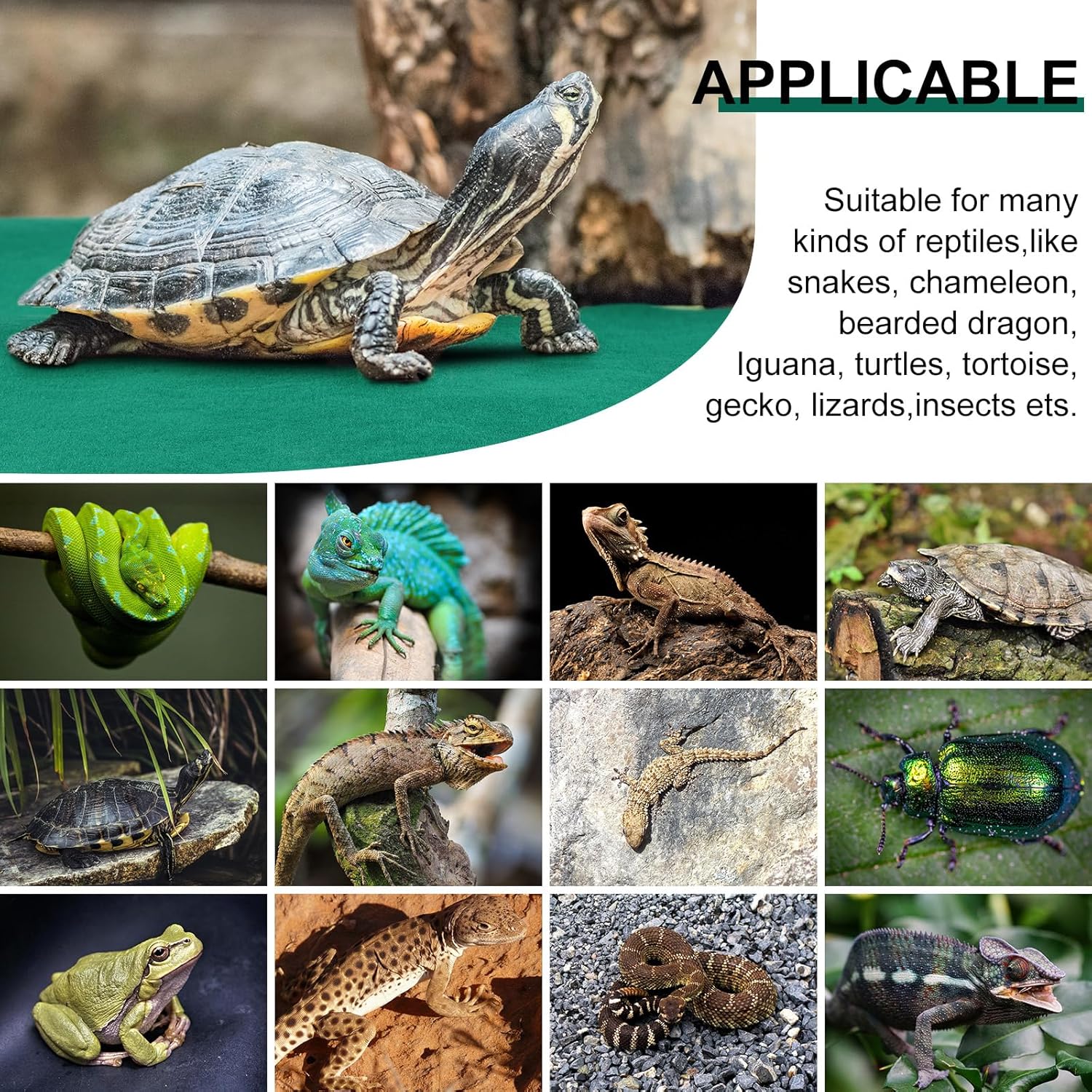 Haull 4 Pcs 24 x 47 Reptile Carpet Pet Terrarium Floor Liners Bedding Substrate Liner Supplies Reptile Cage Mat Tank Accessories for Lizard Bearded Dragon Tortoise Snake Leopard (Green) - Happypetzone.online - Image 4