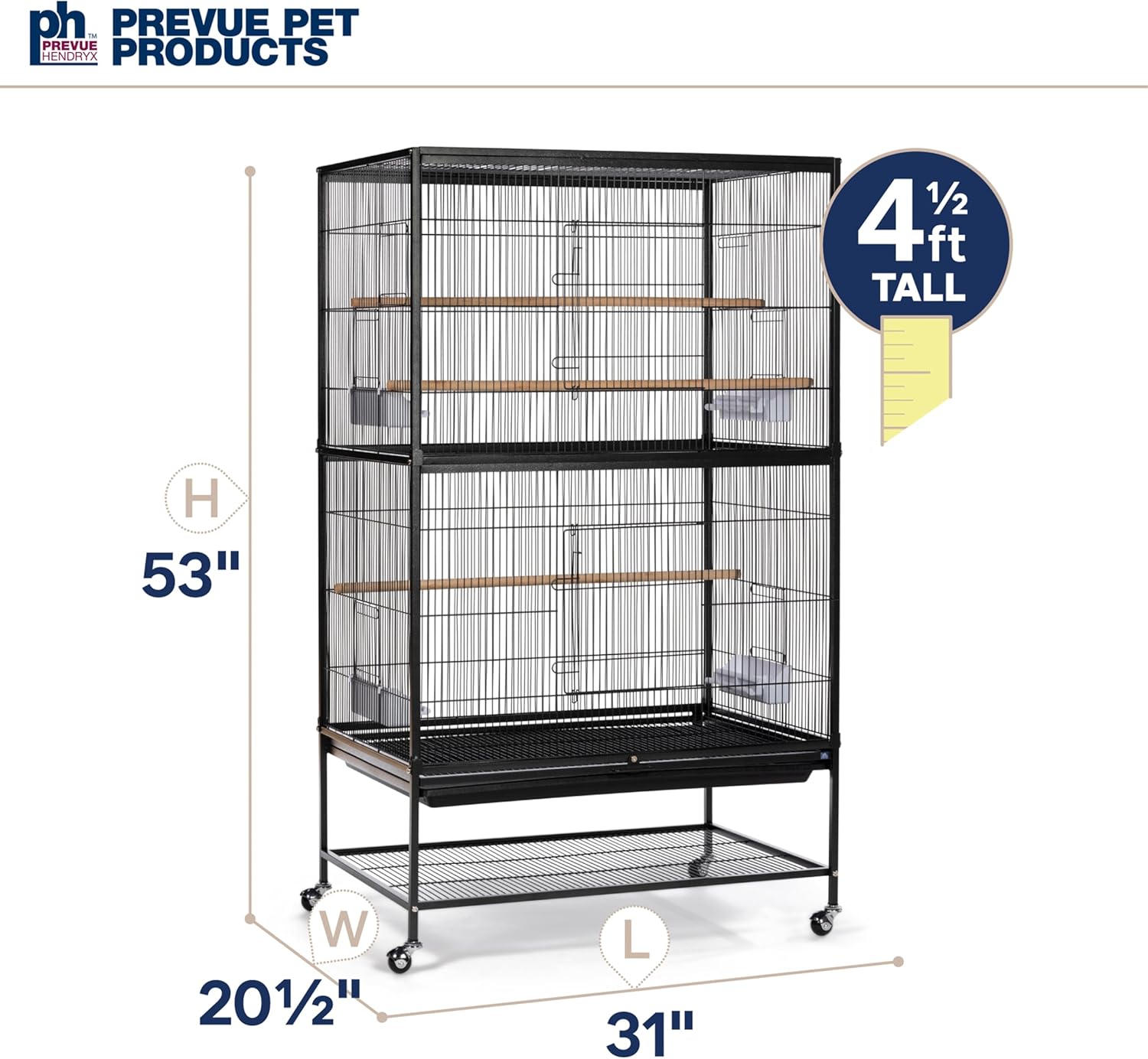 Prevue Pet Products Steel Bird Flight Cage with Wheels - Large Birdcage for Parakeets, Canaries, Finches, Cockatiels, Lovebirds, & Green Cheek, Metal Standing Birdcage - Black, Large - Happypetzone.online - Image 7