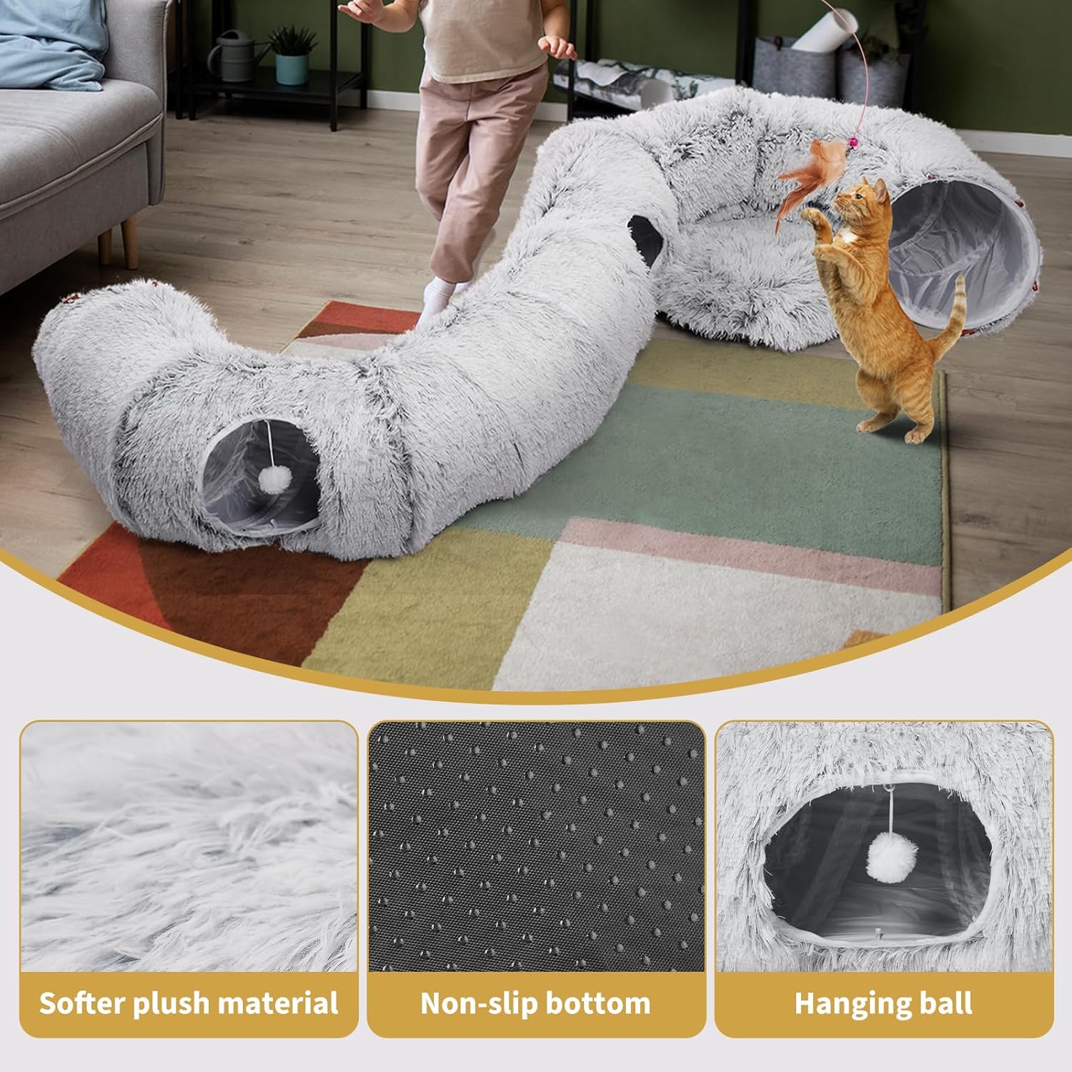 Odoland Cat Tunnels Bed with 1 Straight Tunnel and 20 Pet Toys - 5 Shapes DIY Indoor Cats Cave - Detachable Soft Cat Donut Tunnelset for Kitten Puppy Rabbit Ferret - Happypetzone.online - Image 5
