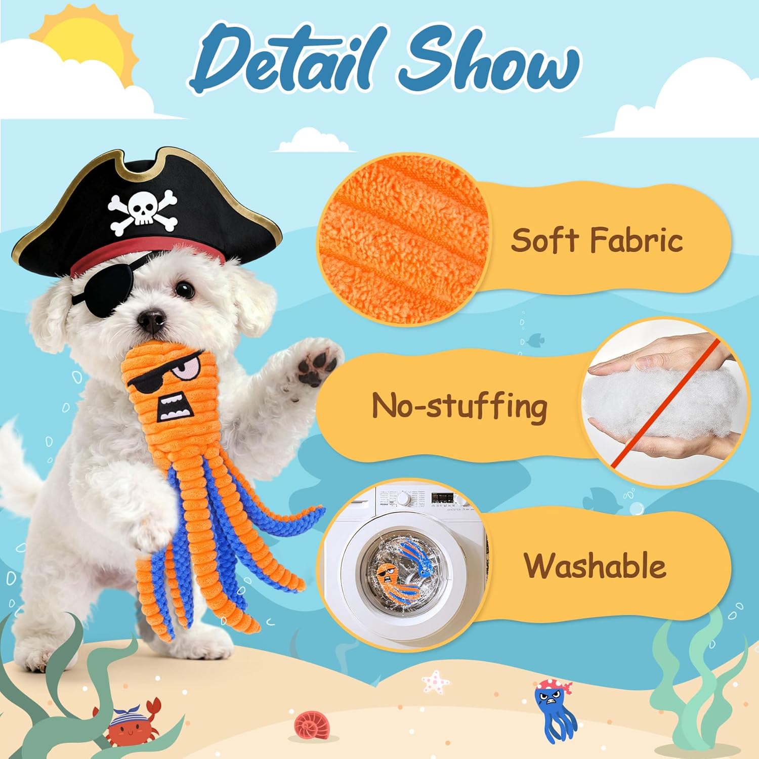 Zeaxuie Dog Toys for Aggressive Chewers, 2 Pack No Stuffing Dog Toys for Teething, Squeaky Chew Toy to Keep Them Busy for Small and Medium Breed, Crinkle Octopus - Happypetzone.online - Image 5