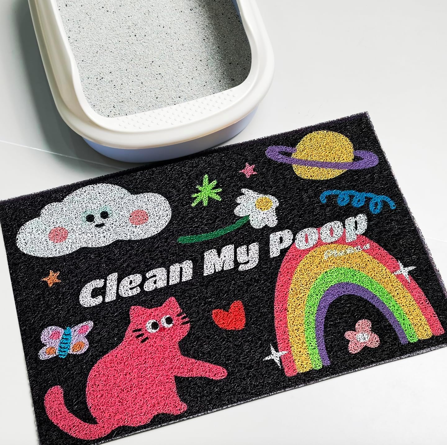 Lukamoo® Cute Cat Litter Mat (24''x16''), Large, for Kitty Litter & Cute Cat Litter Box, Clean My Poop - Happypetzone.online - Image 9