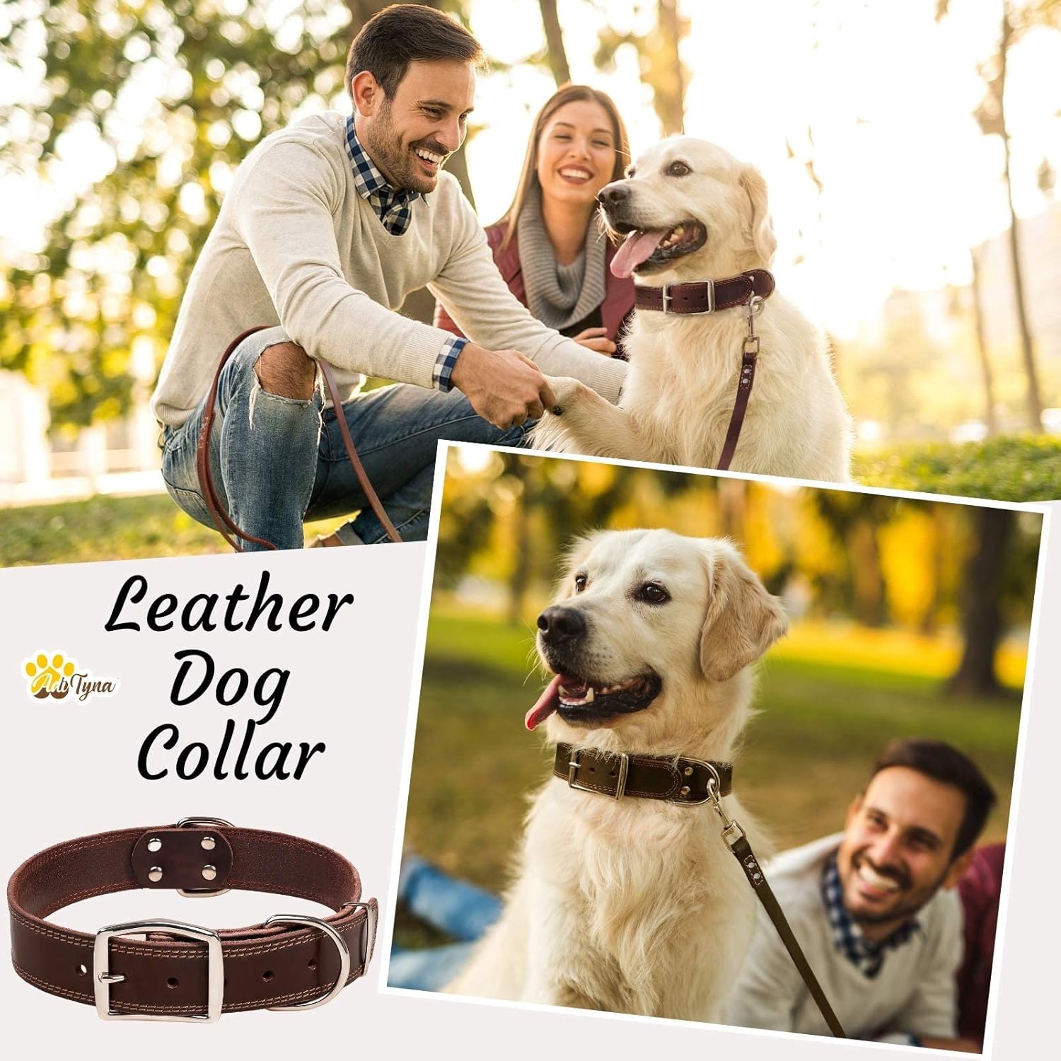 ADITYNA Heavy Duty Leather Dog Collar for Large Dogs - Soft and Strong Leather Collar for Walking, Training, Hunting, and Running (Large: Fit 17" - 23" Neck, Brown) - Happypetzone.online - Image 3